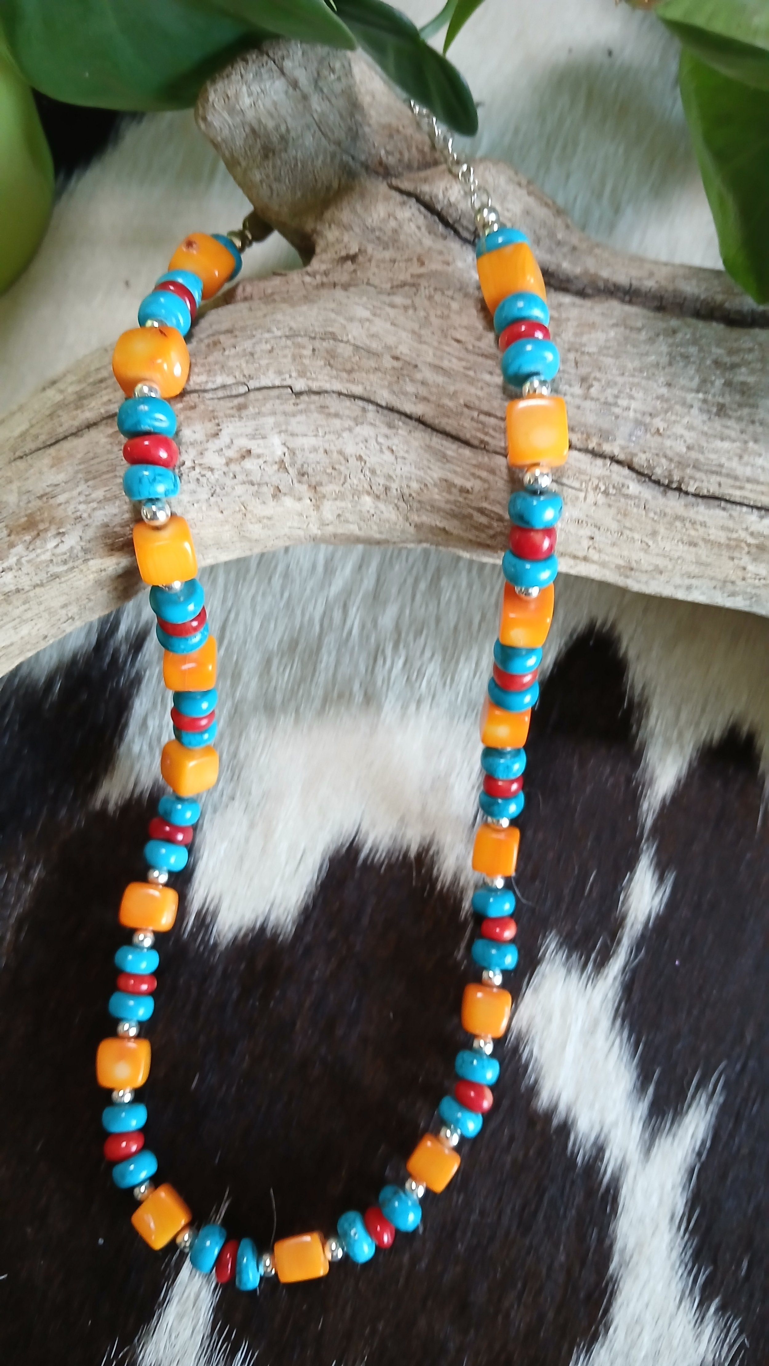 Gorgeous Turquoise, Coral and Sterling Necklace