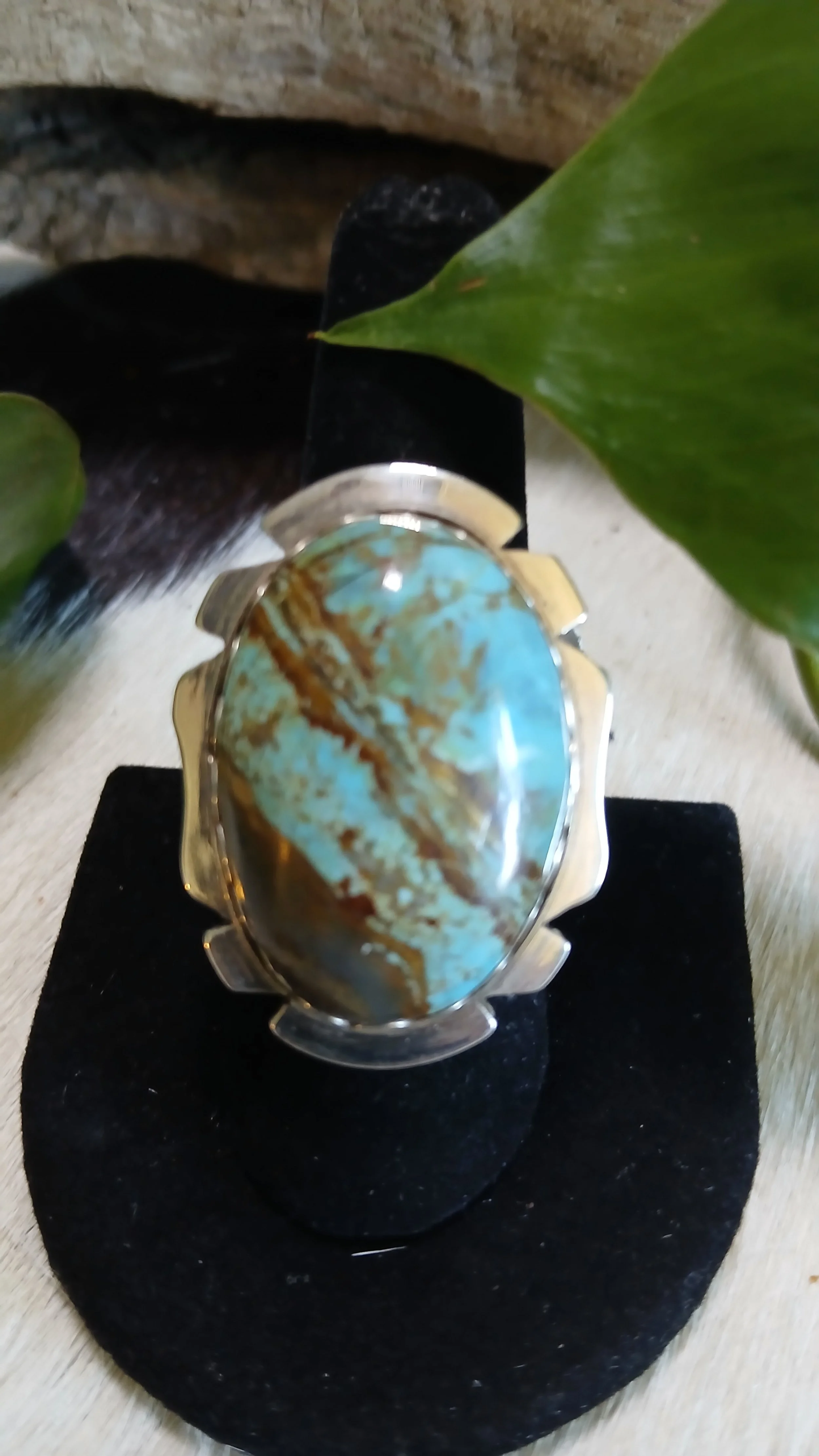 Awesome #8 Mine Turquoise and Sterling Ring - Size 8.75