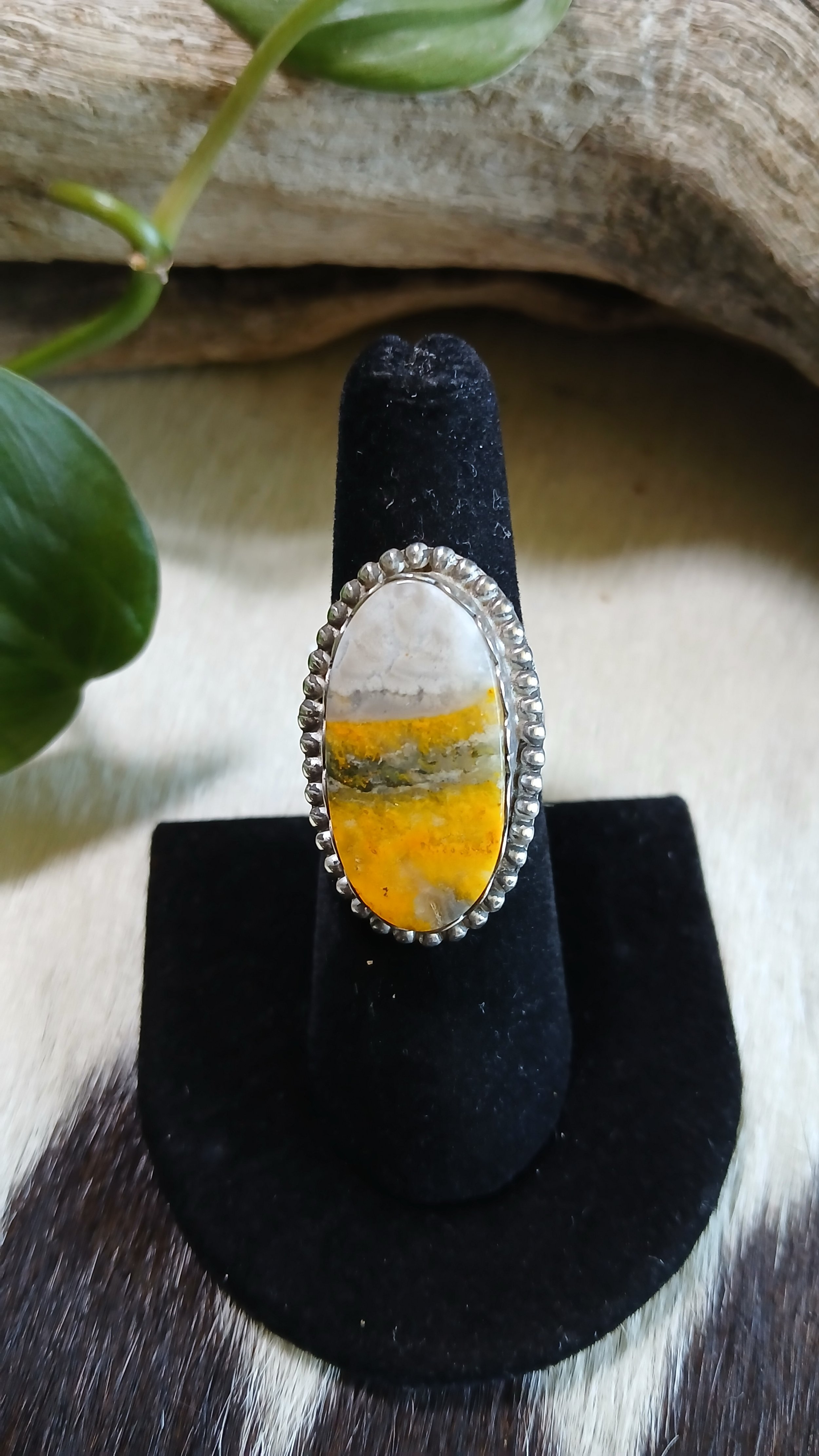 Pretty Bumblebee Jasper and Sterling Ring - Size 7