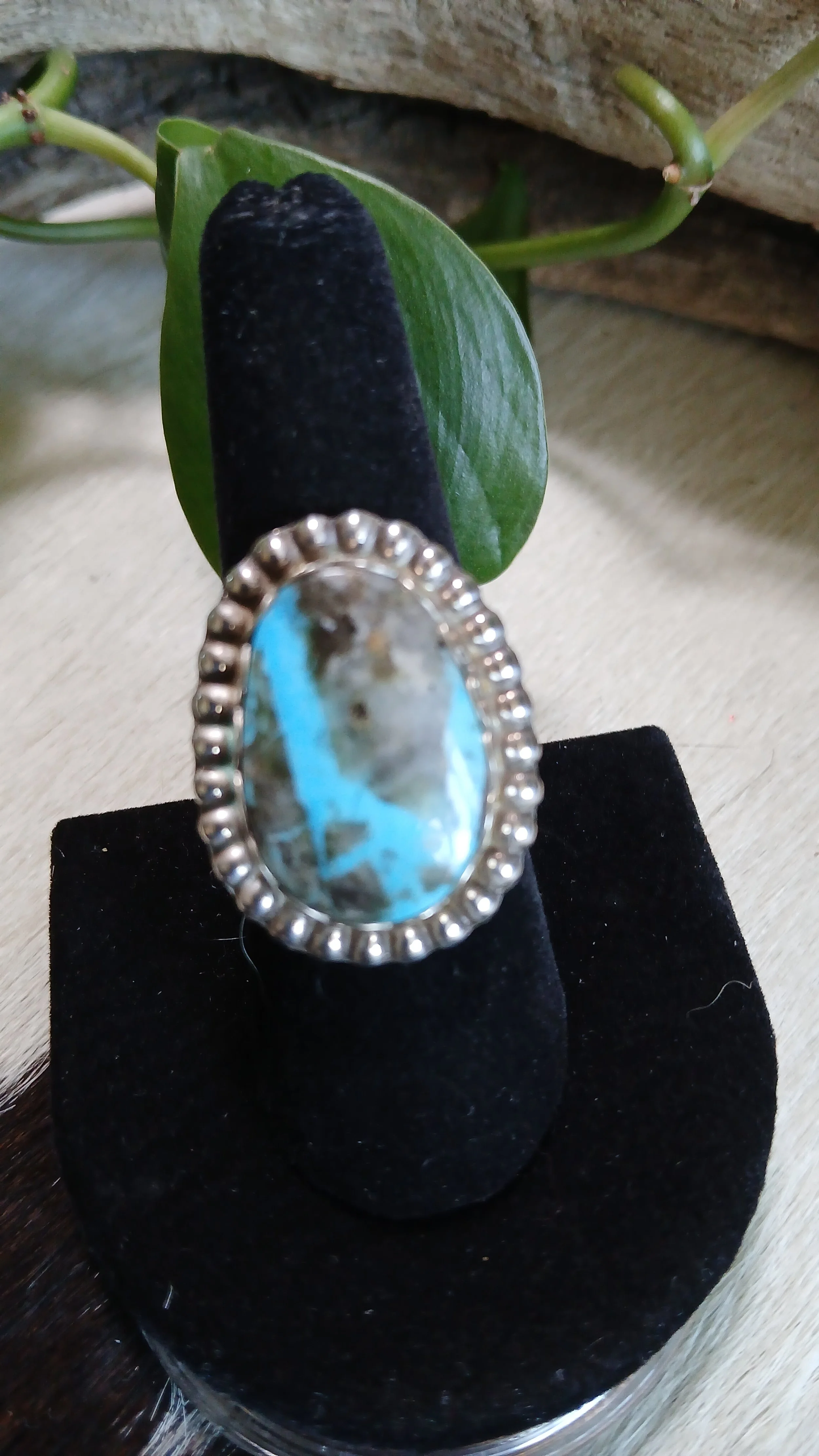 Stunning Royston Ribbon Turquoise and Sterling Ring - Size 8