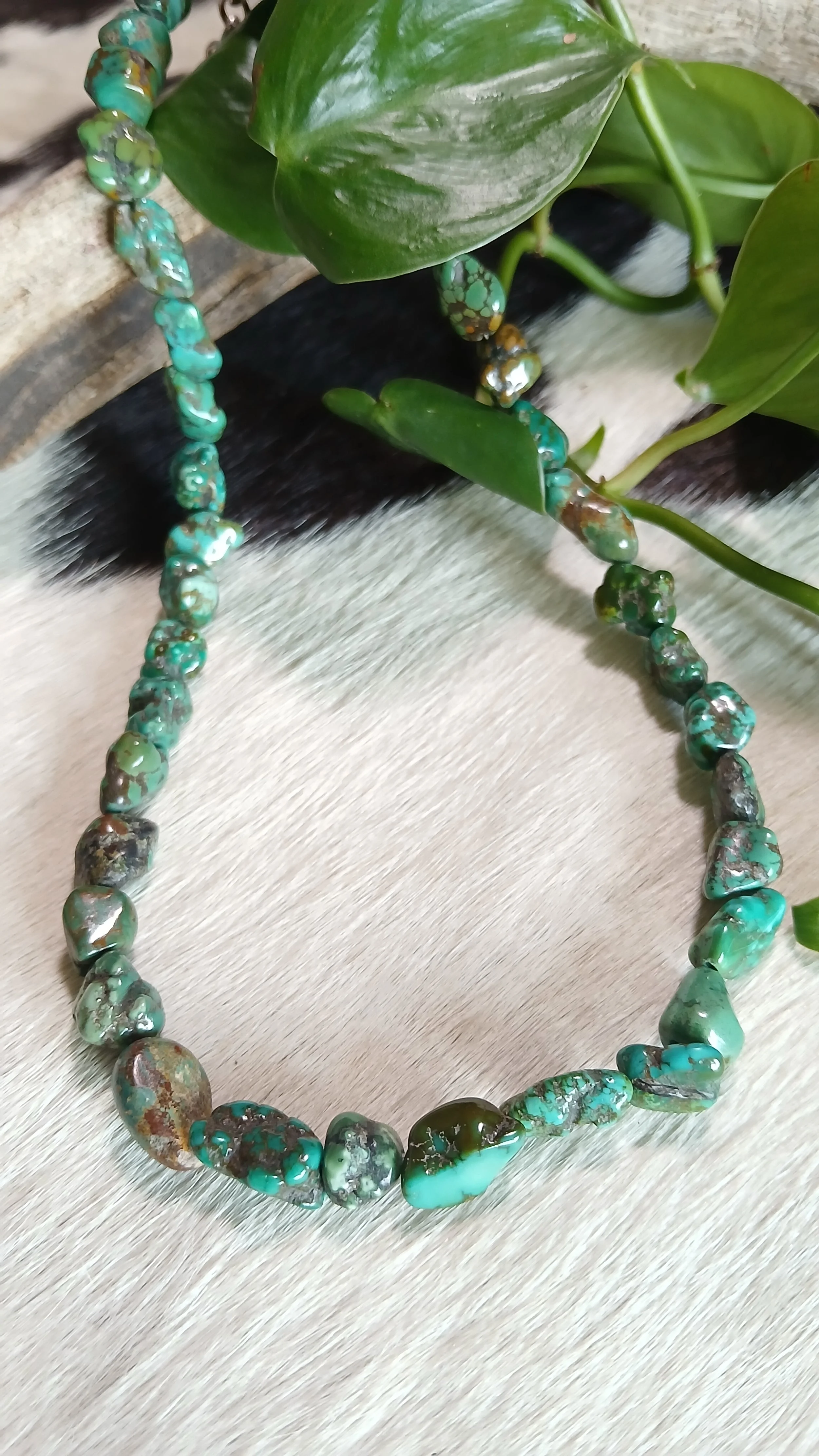 Older Green Turquoise and Sterling Beaded Necklace