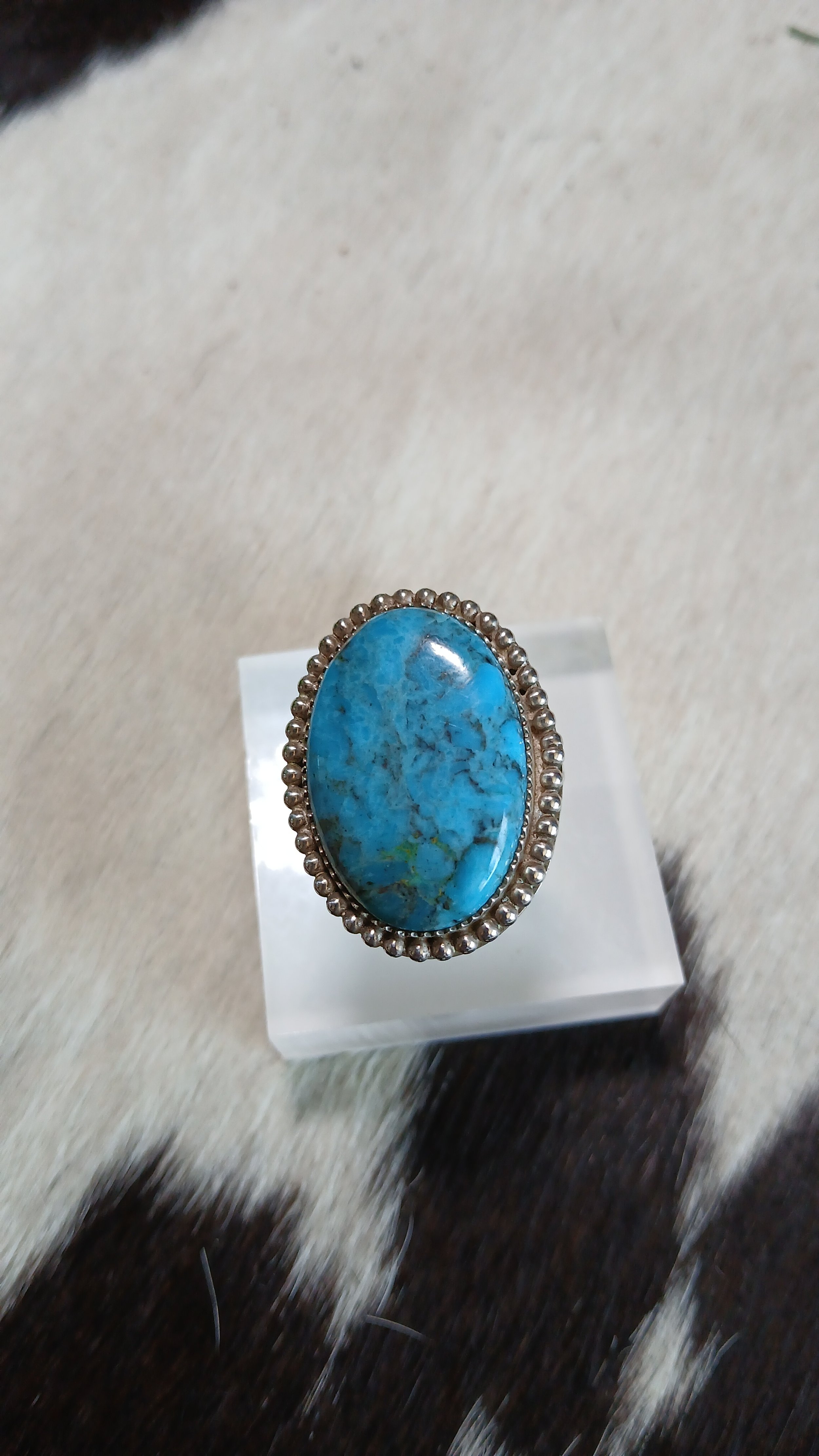 Classic Egyptian Turquoise and Sterling Ring - Size 8.5