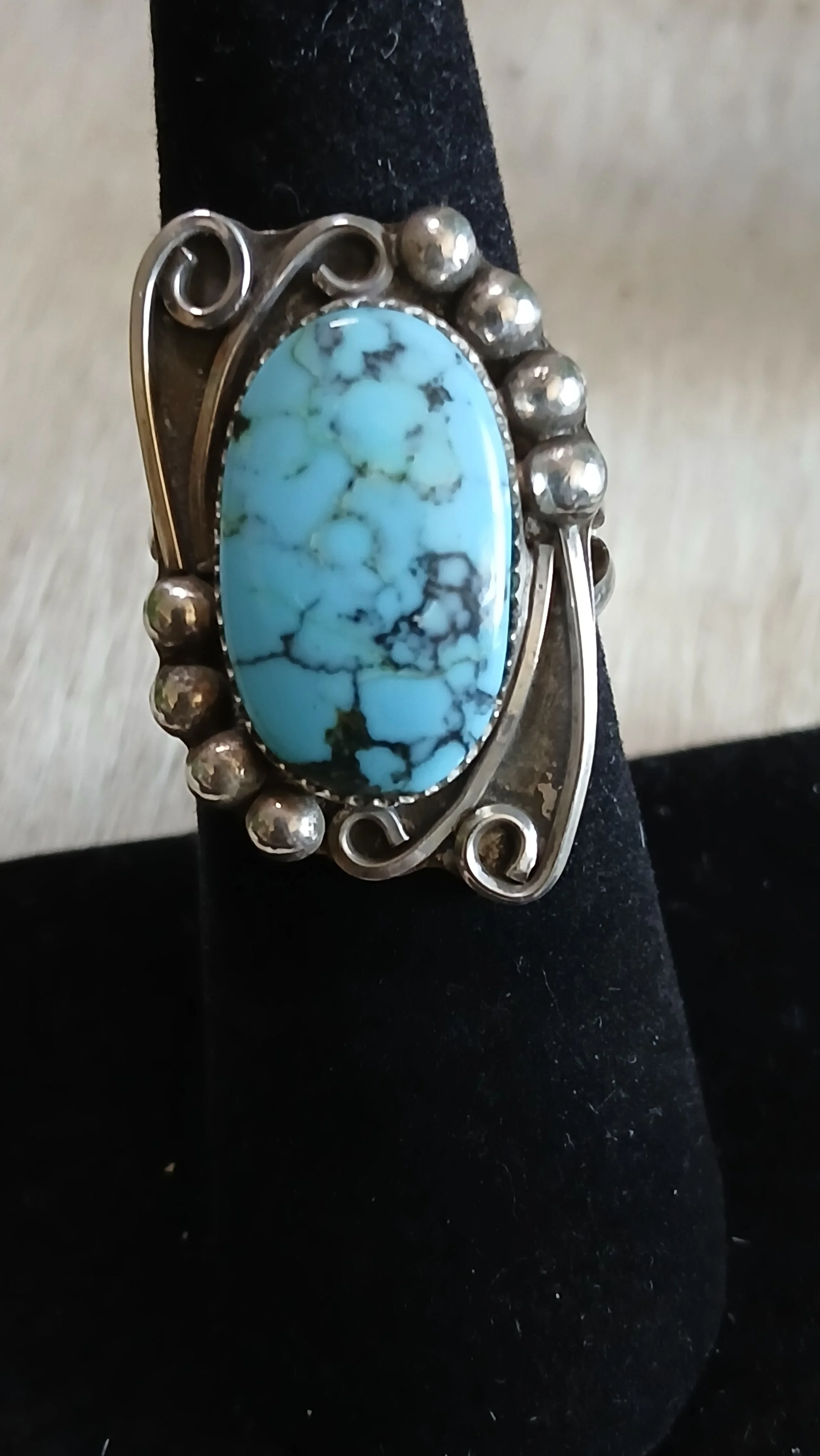 Striking Egyptian Turquoise and Sterling Ring - Size 7