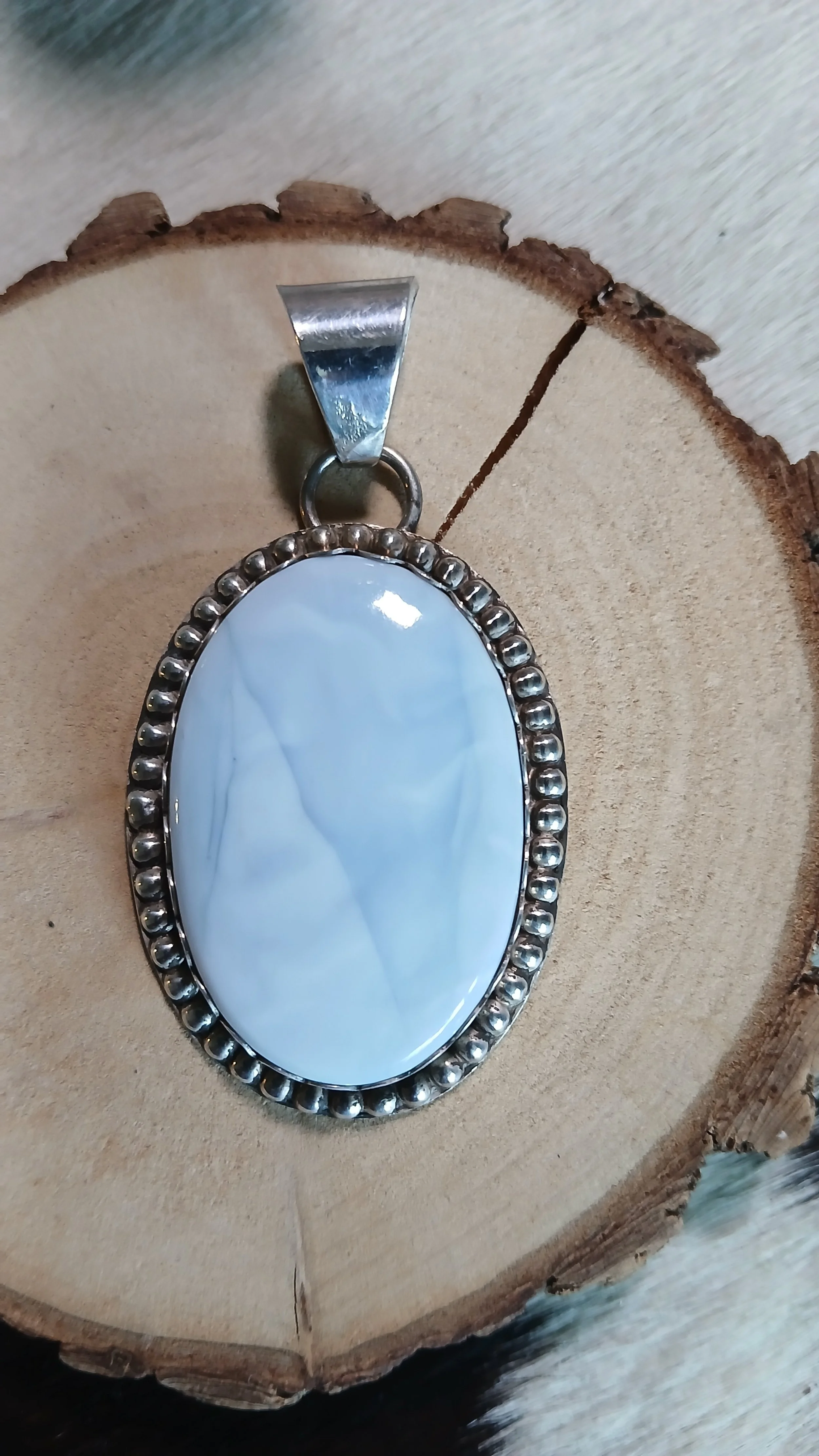 Dreamy Owyhee Blue Opal and Sterling Pendant