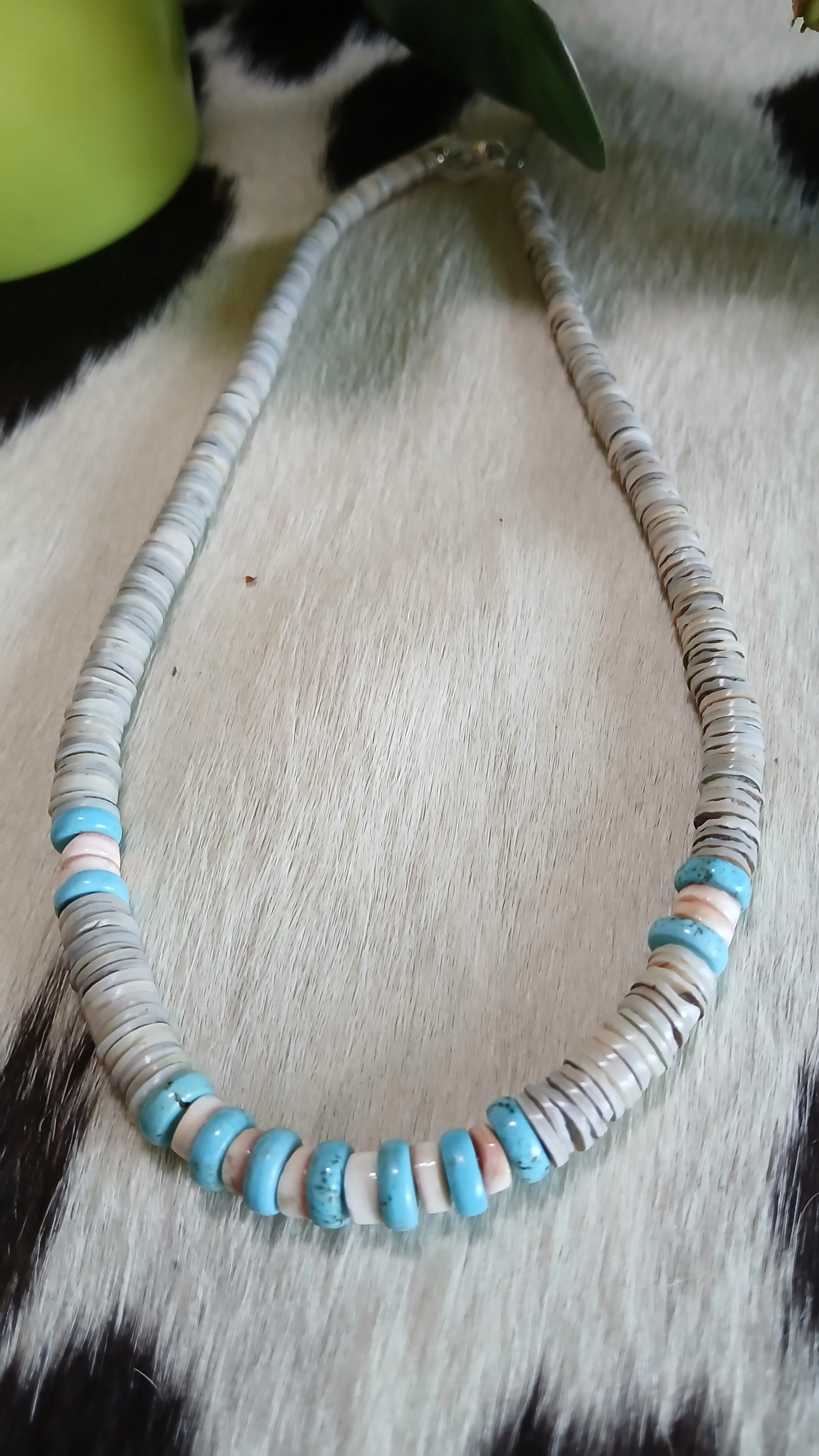 Kingman Turquoise, Coral and Heishi Beaded Necklace