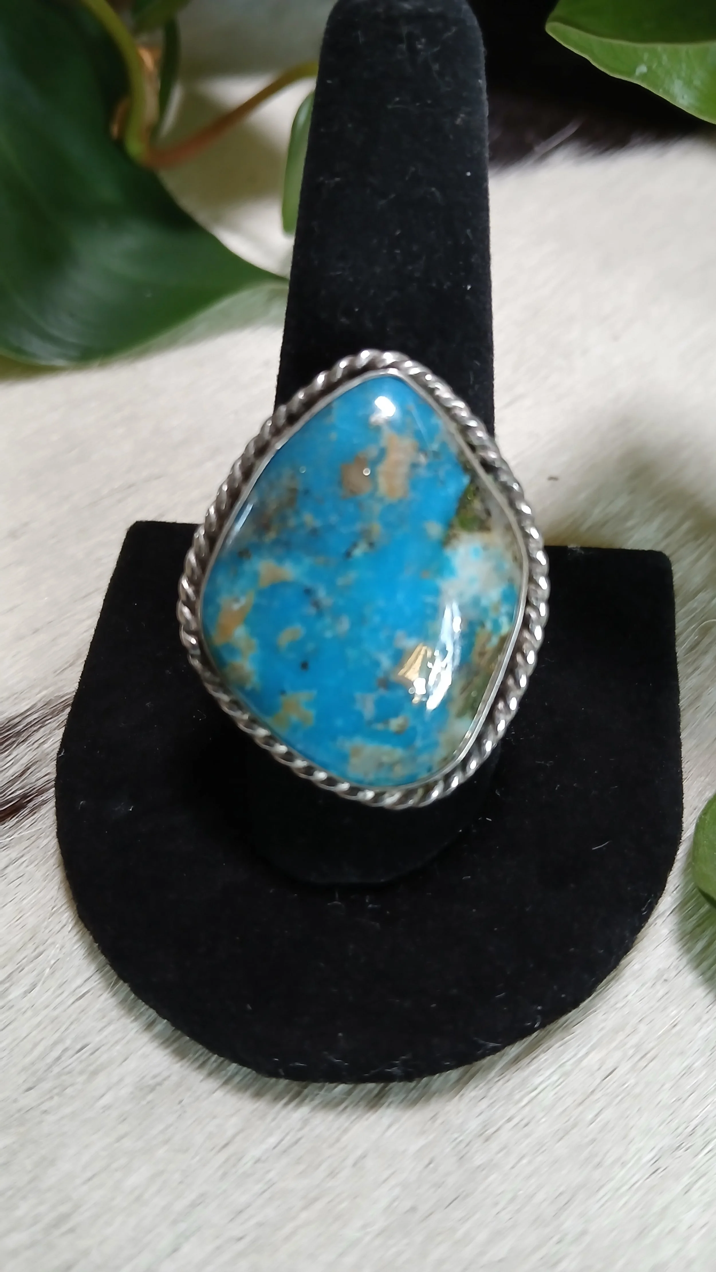 Unique Santa Rita Turquoise and Sterling Ring - Size 11