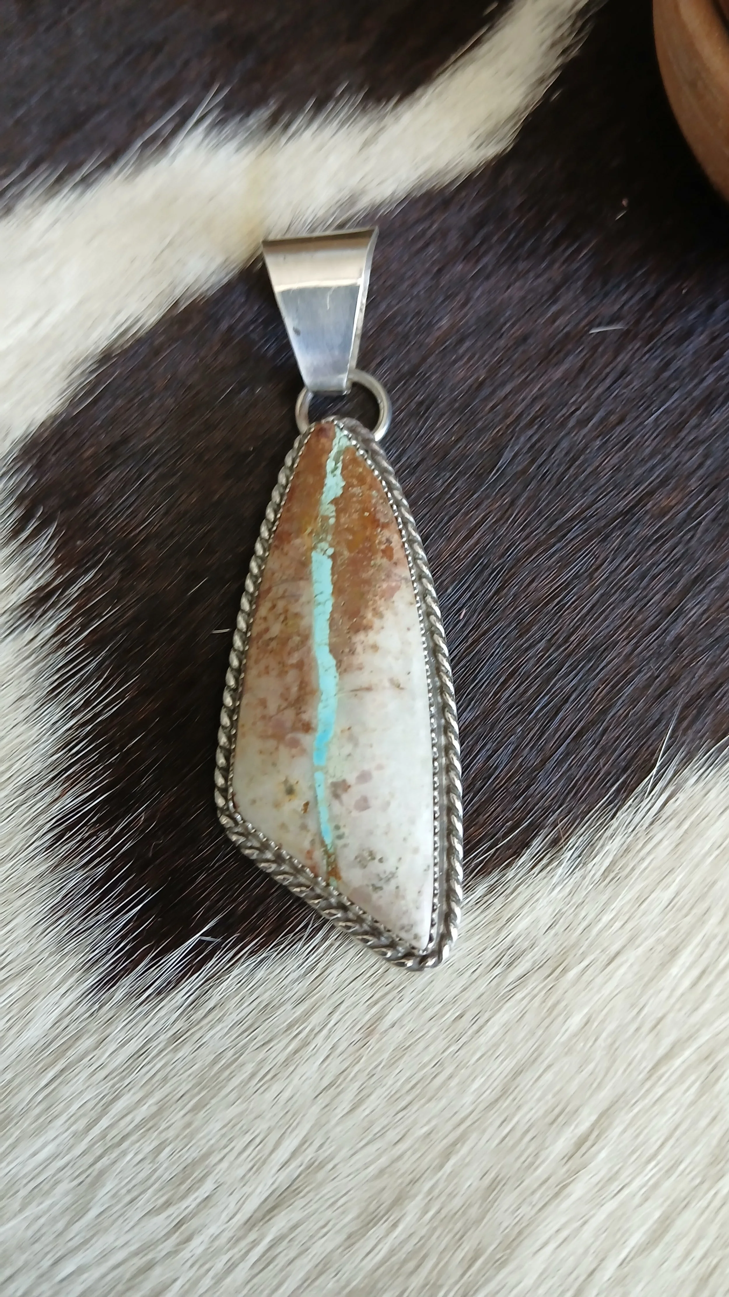 Beautiful Royston Ribbon Turquoise and Sterling Pendant