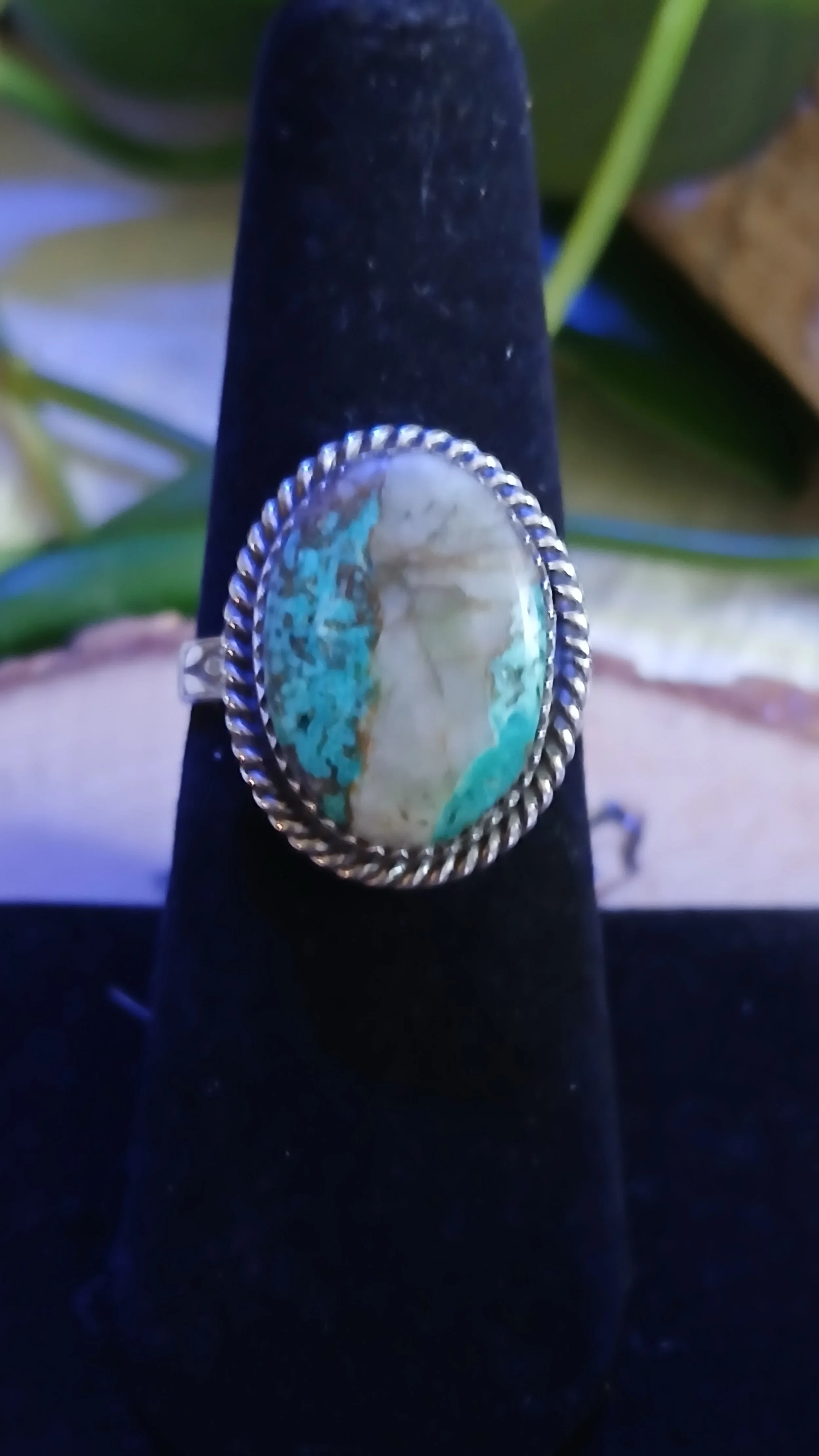 Unique Turquoise, Quartz and Sterling Ring - Size 6.75