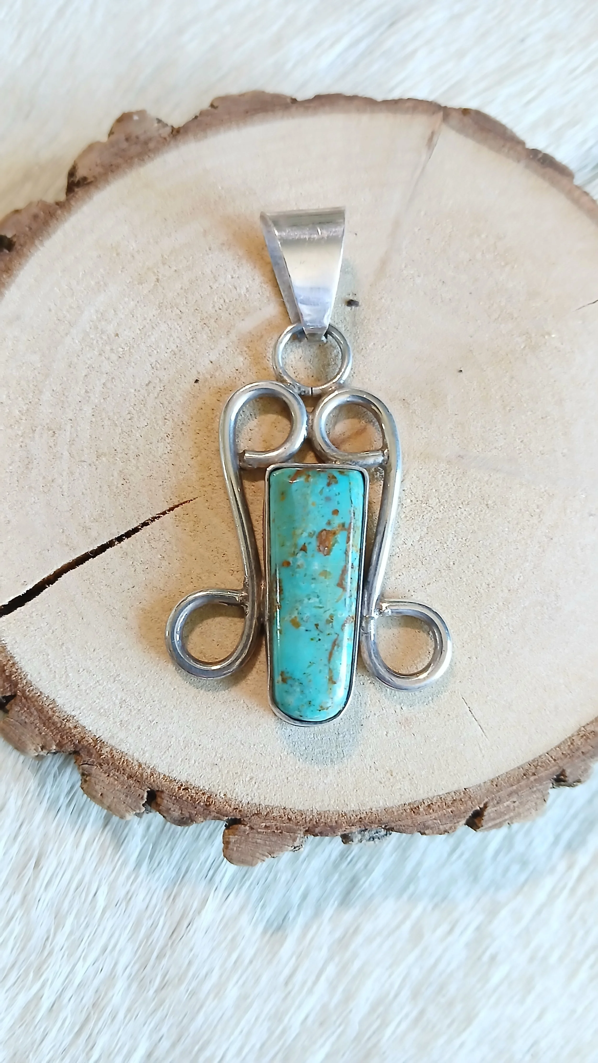 Unique Kingman Ceremonial Turquoise and Sterling Pendant