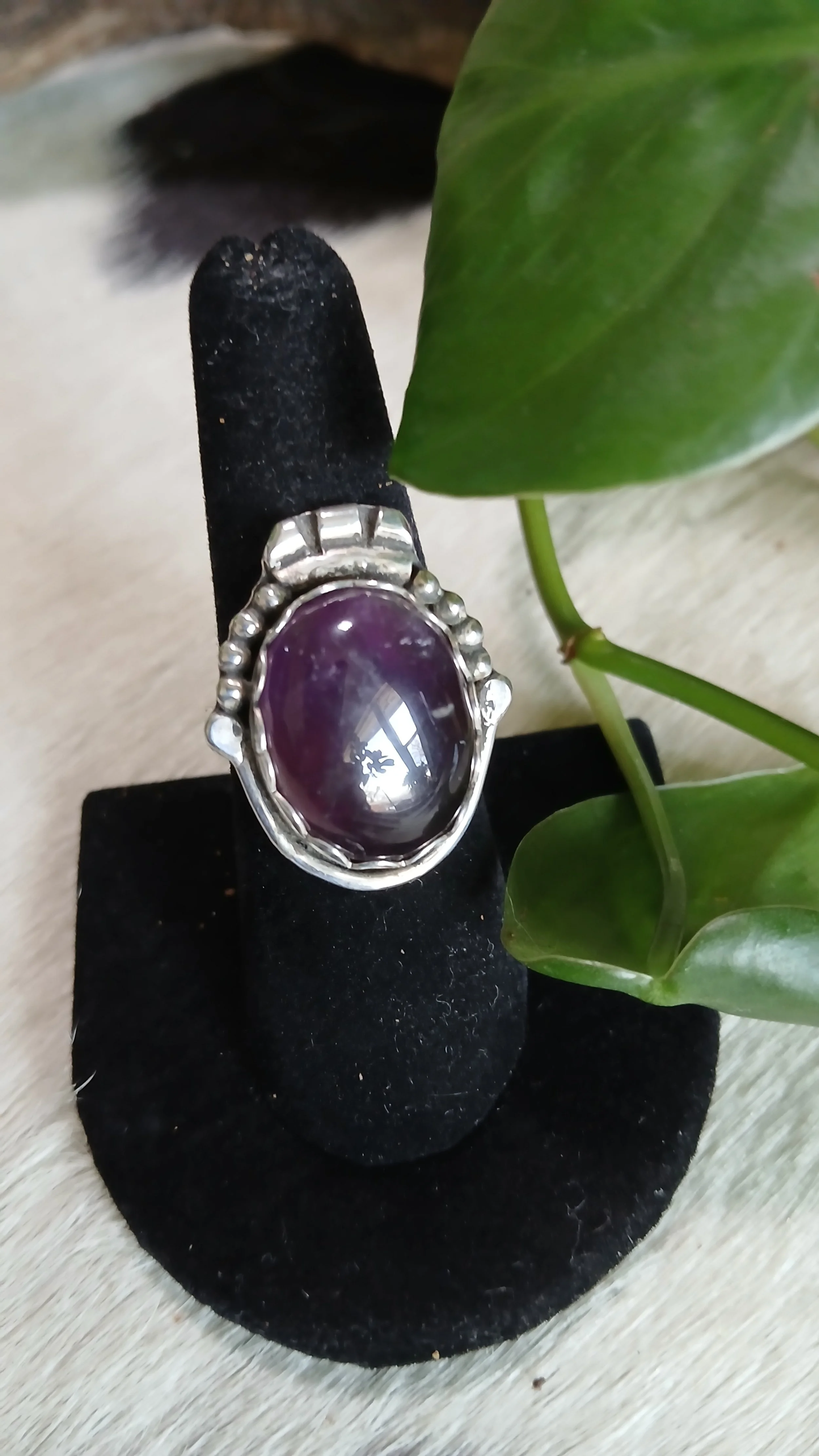 Deep Purple Amethyst and Sterling Ring - Size 8