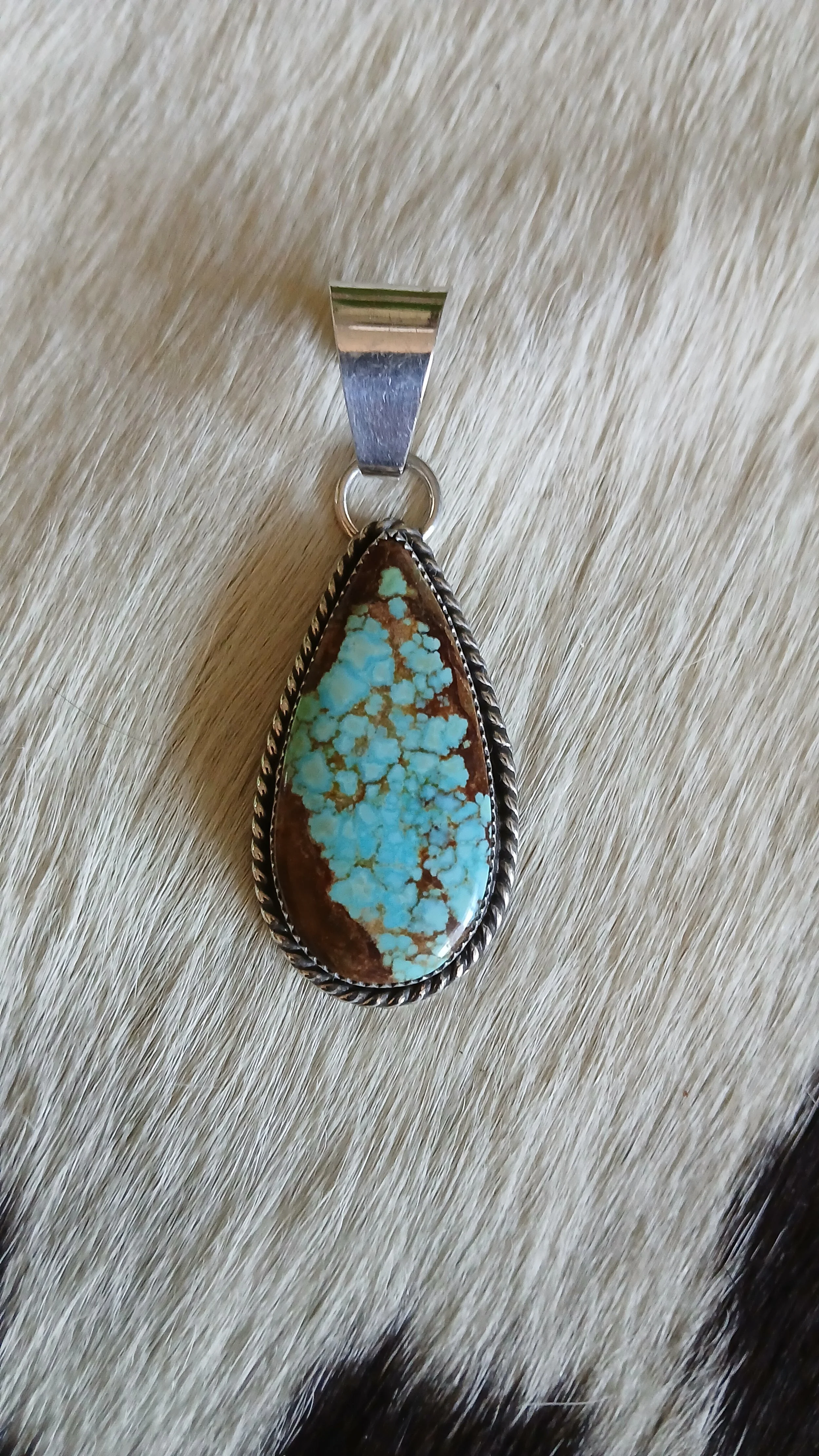 Gorgeous Royston Ribbon Turquoise and Sterling Pendant