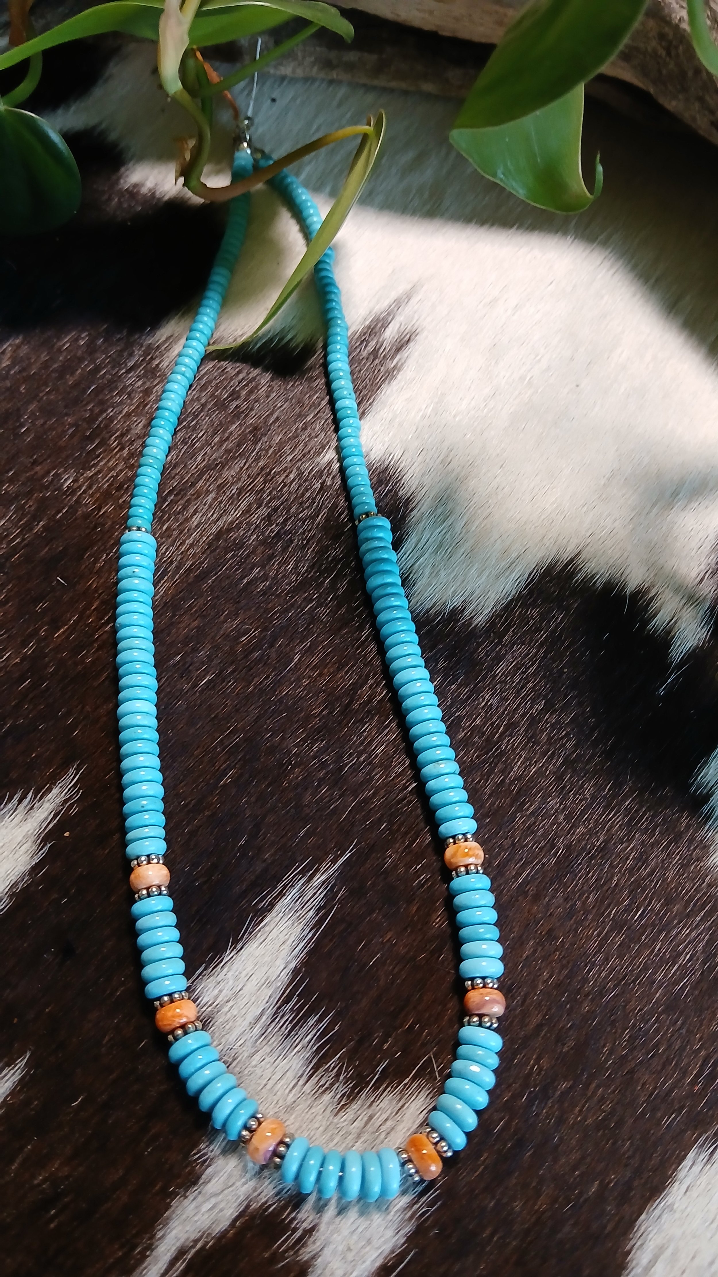 Lovely Graduated Kingman Turquoise and Coral Necklace