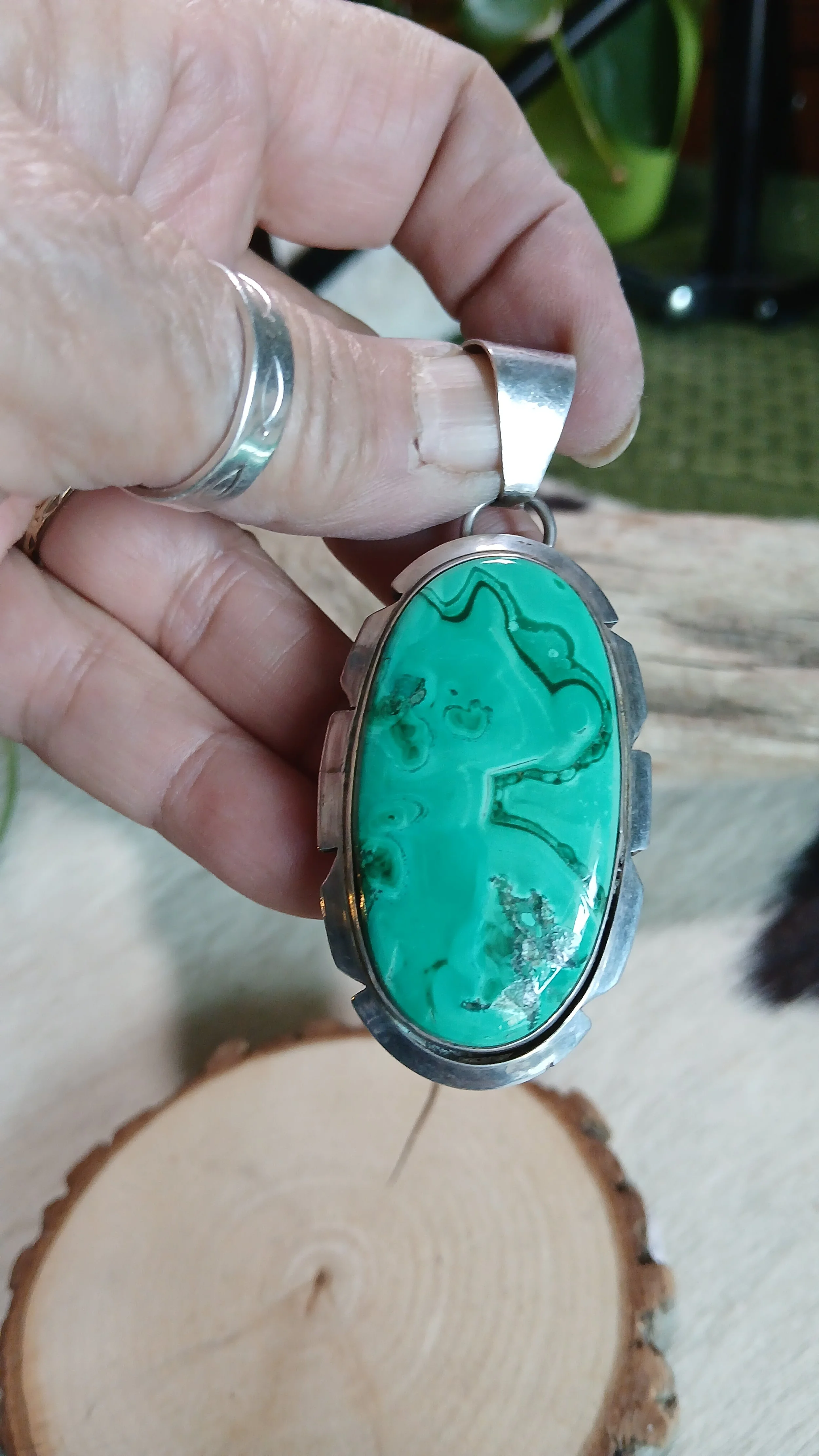Dreamy Malachite and Sterling Pendant