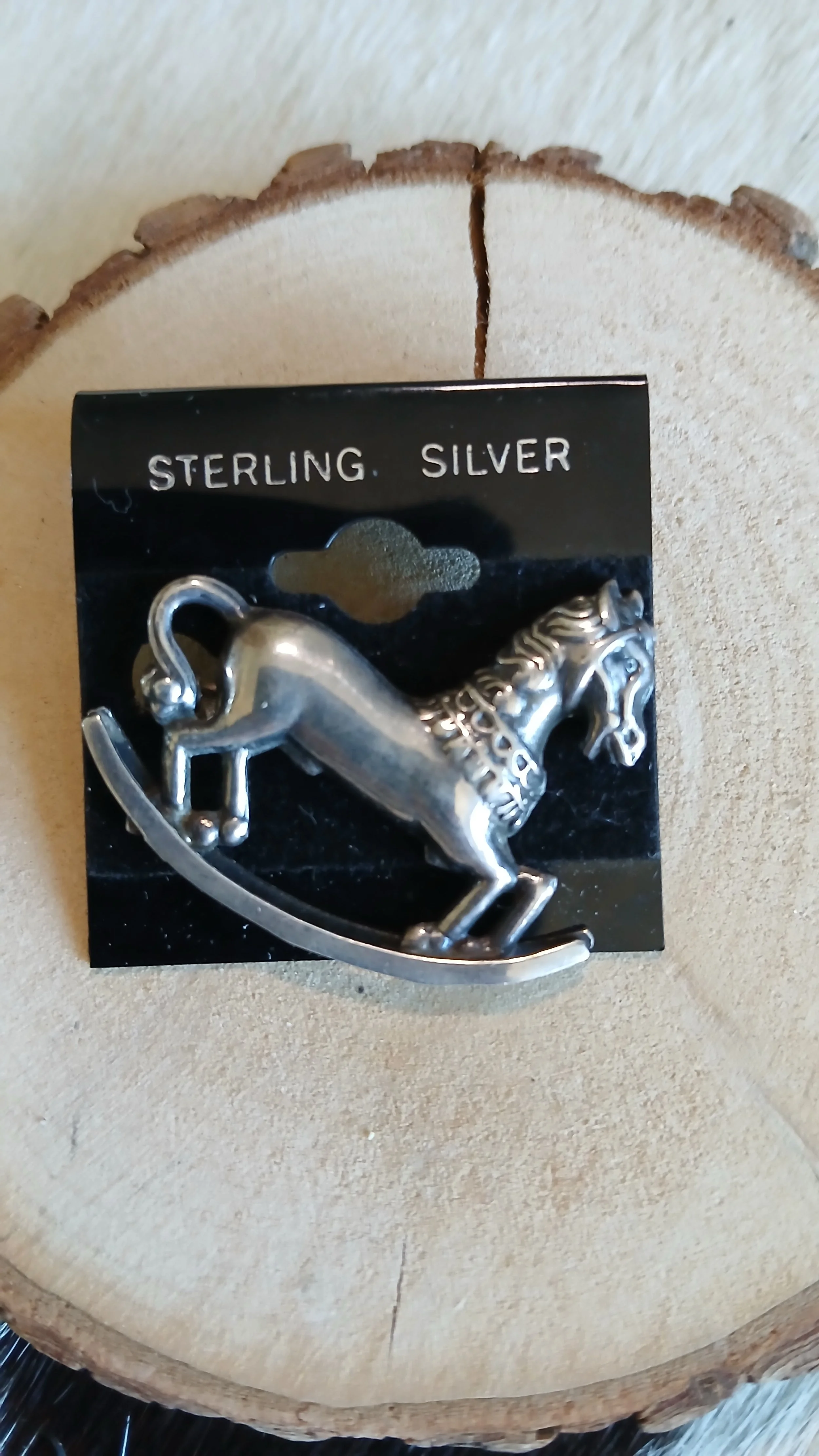 Cute Sterling Rocking Horse Brooch