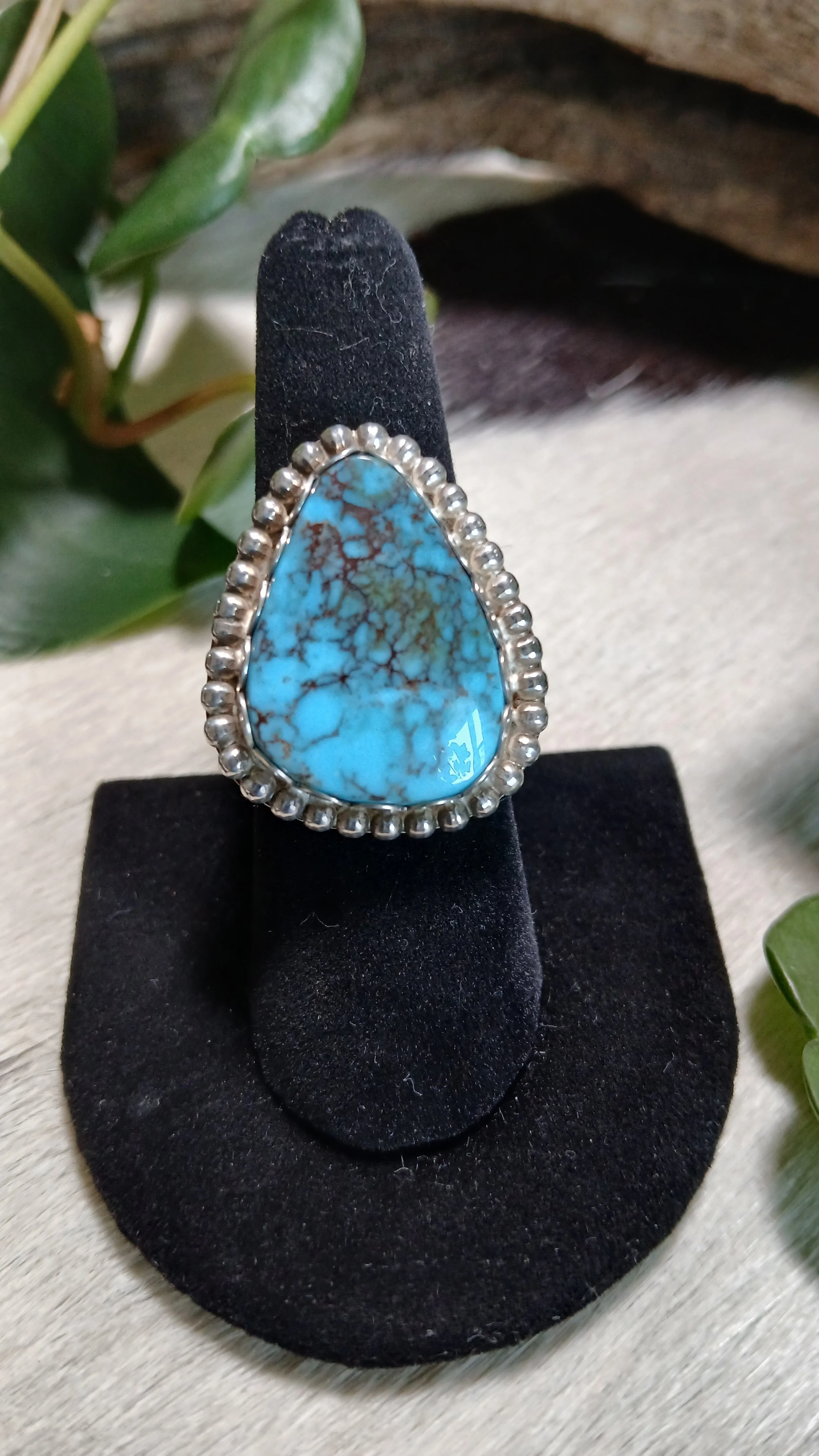 Exquisite Egyptian Turquoise and Sterling Ring - Size 8