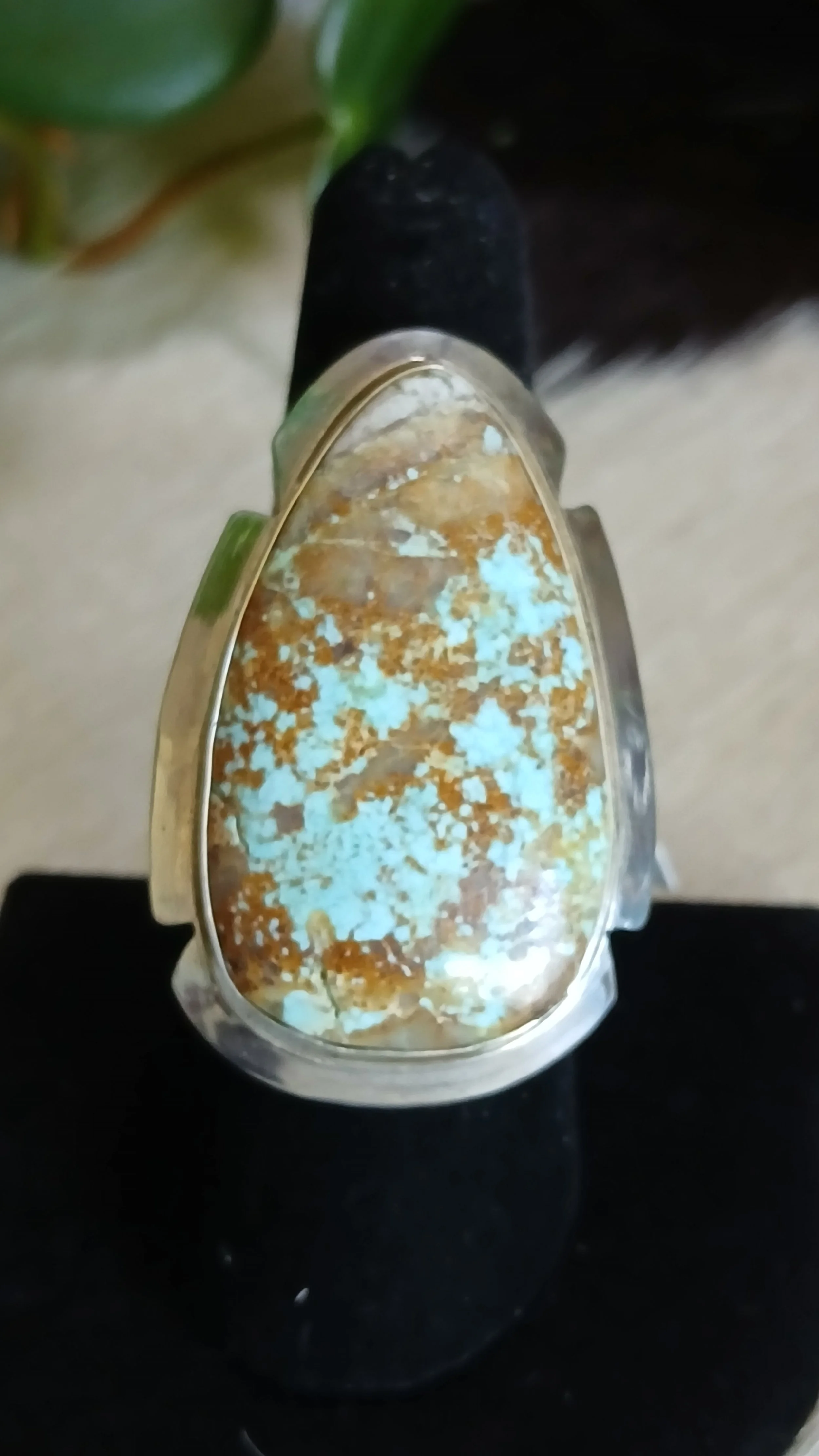 Gorgeous Royston Ribbon Turquoise and Sterling Ring - Size 7.5