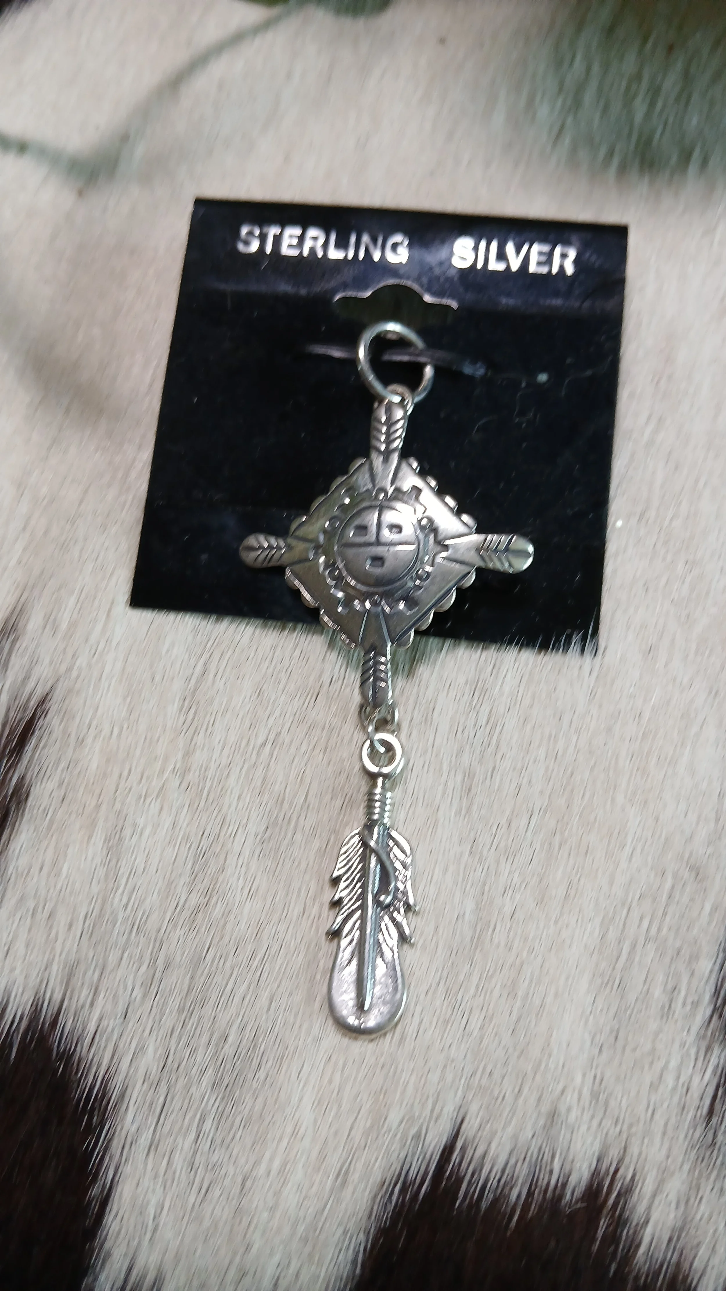 Sterling Sun Face with Native American Feather Pendant