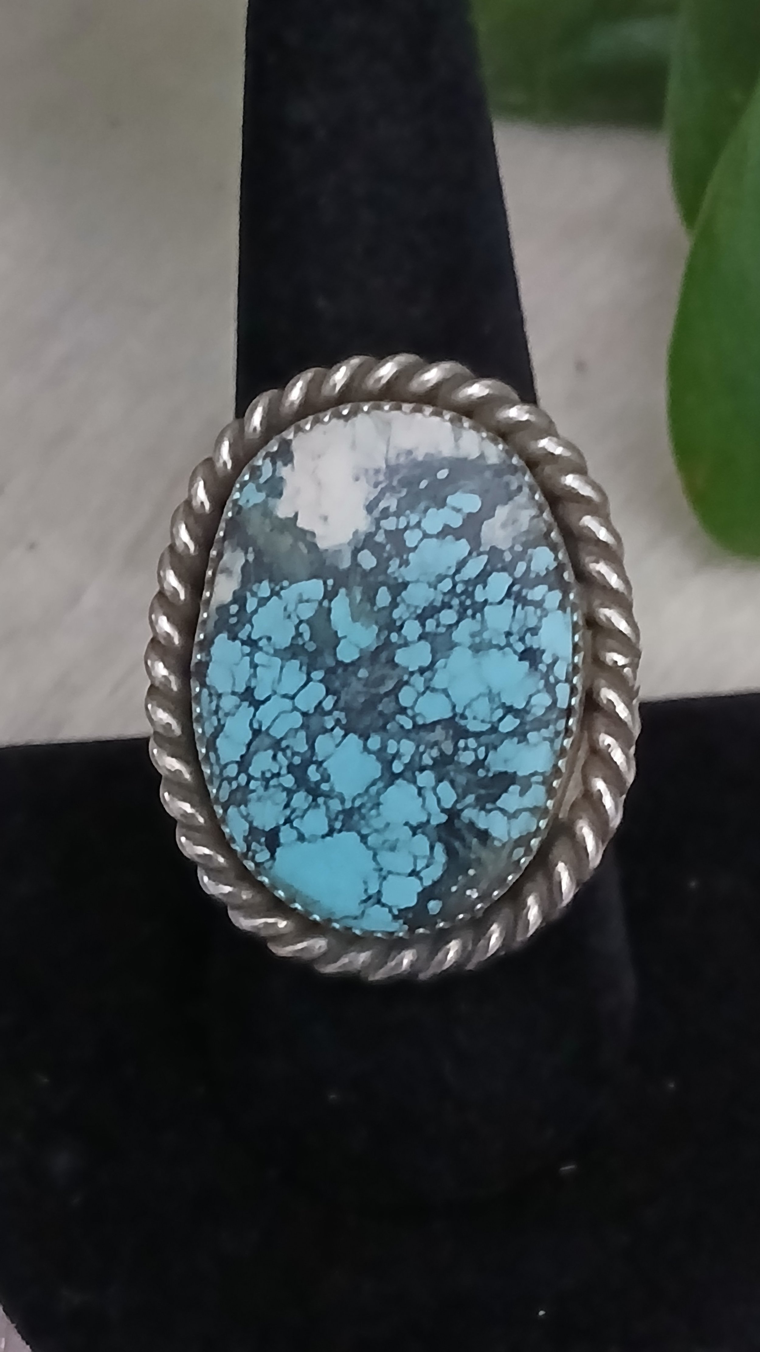 Fine Tibetan Turquoise and Sterling Ring - Size 9.25