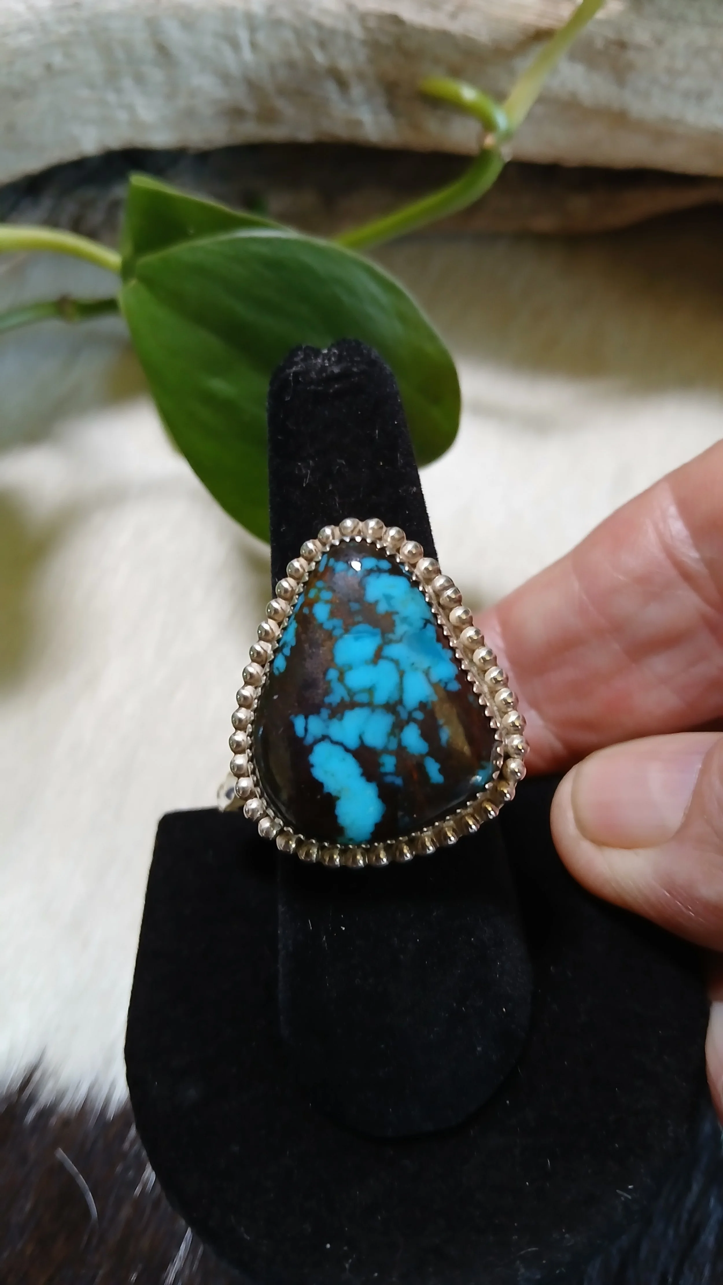 Dreamy Cloud Mountain Turquoise and Sterling Ring - Size 8