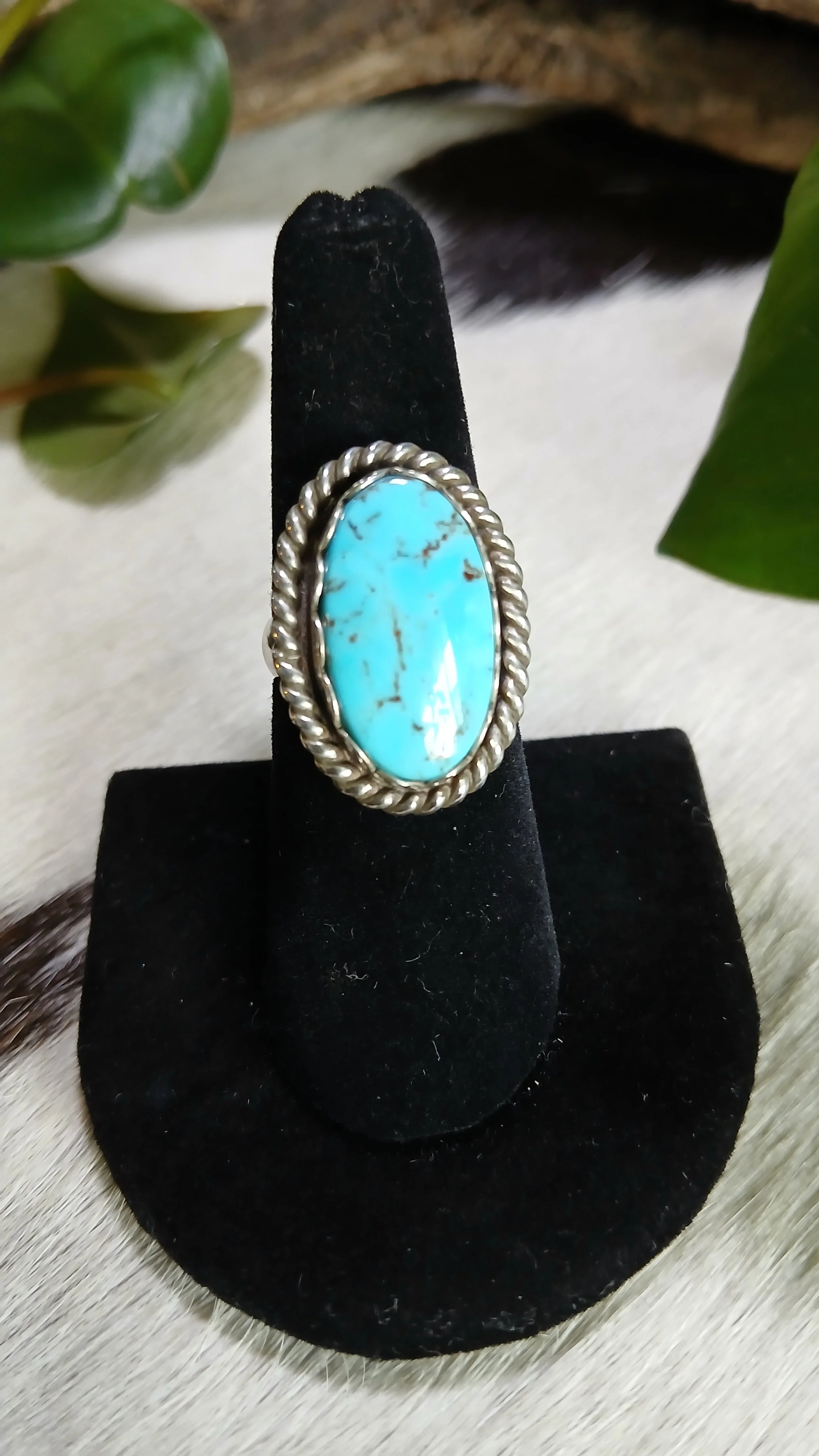 Pretty Egyptian Turquoise and Sterling Ring - Size 6.5