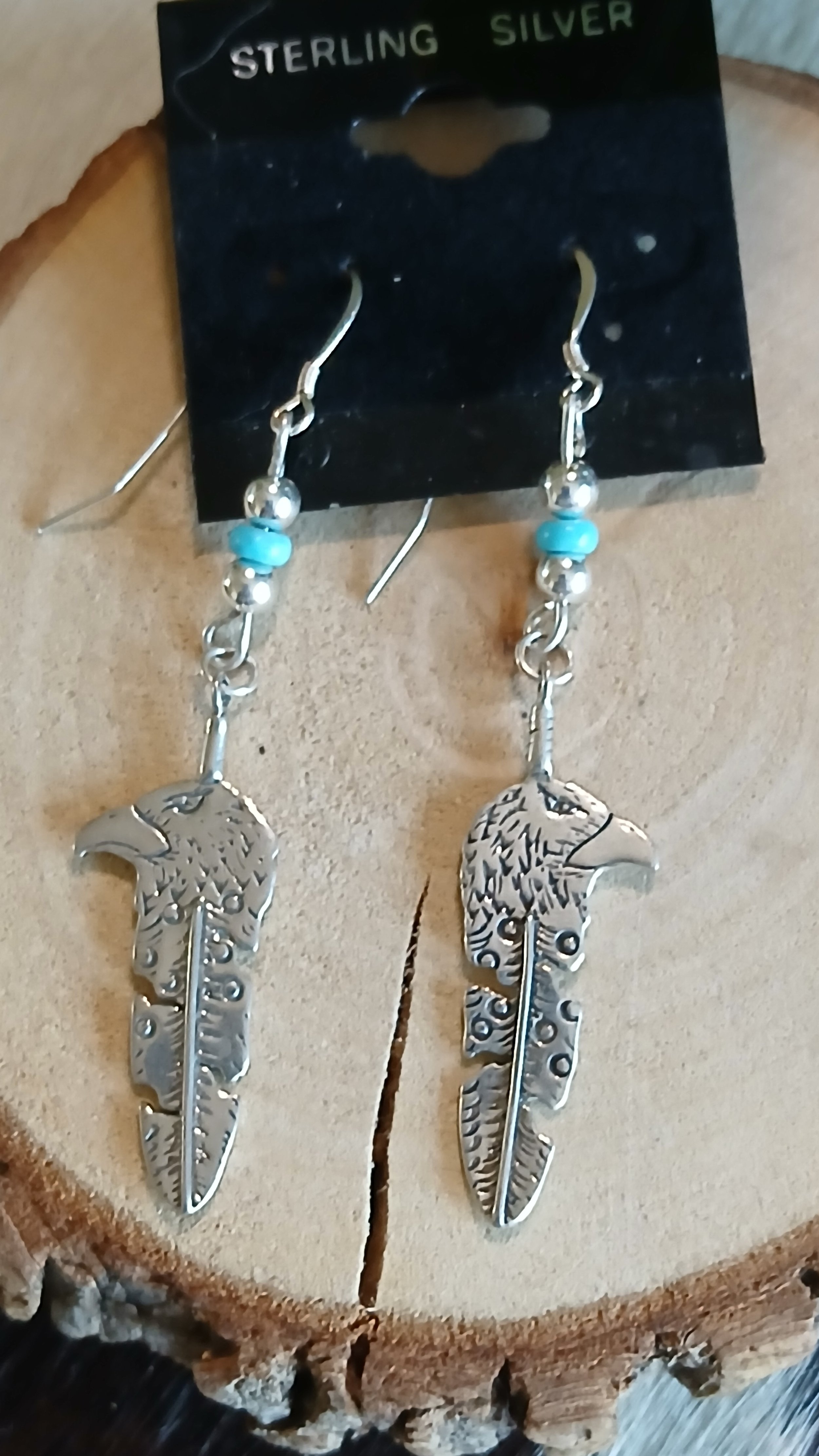 Native American Sterling Eagle Feather Earrings