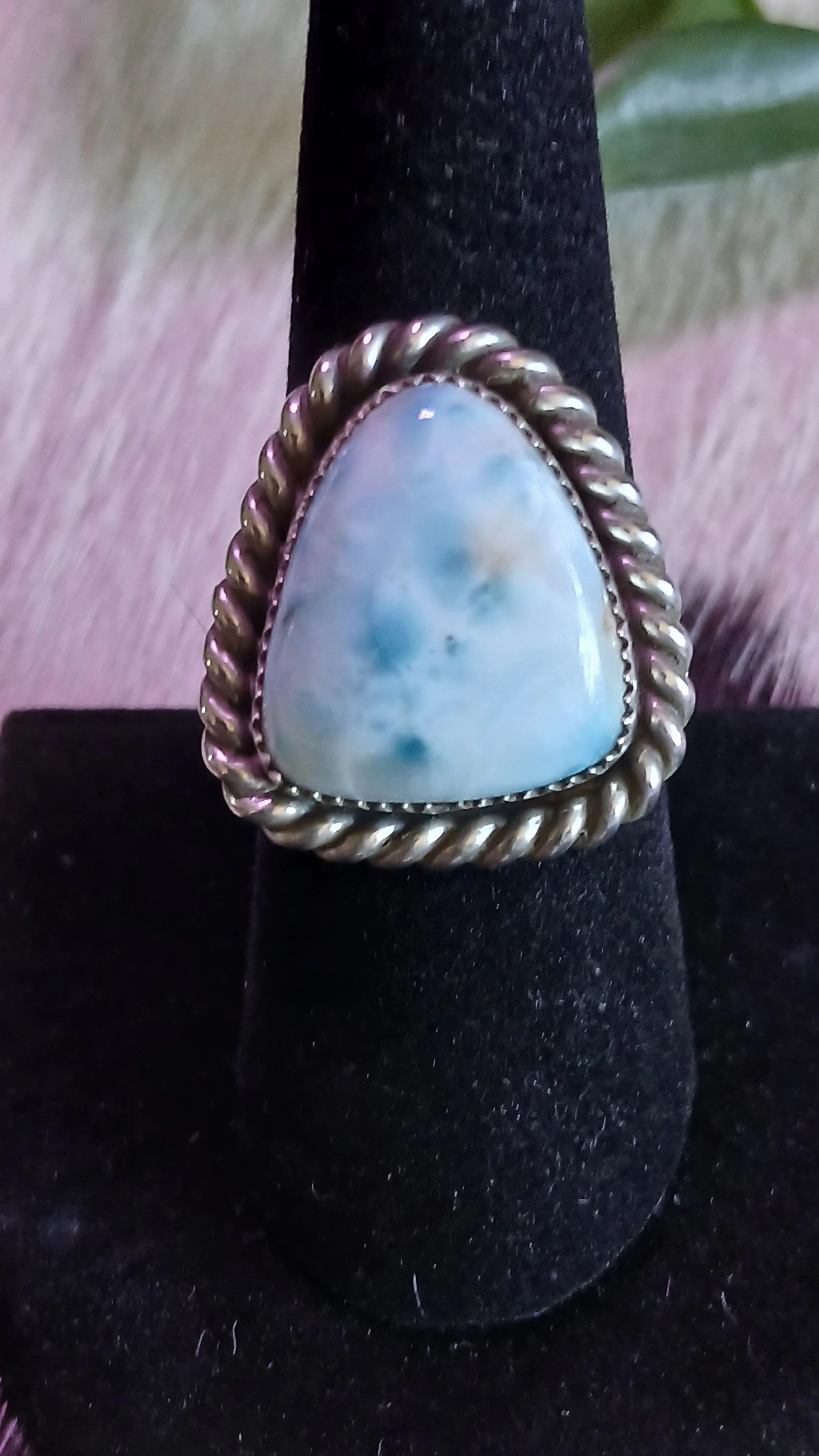 Attractive Larimar and Sterling Ring - Size 7.75