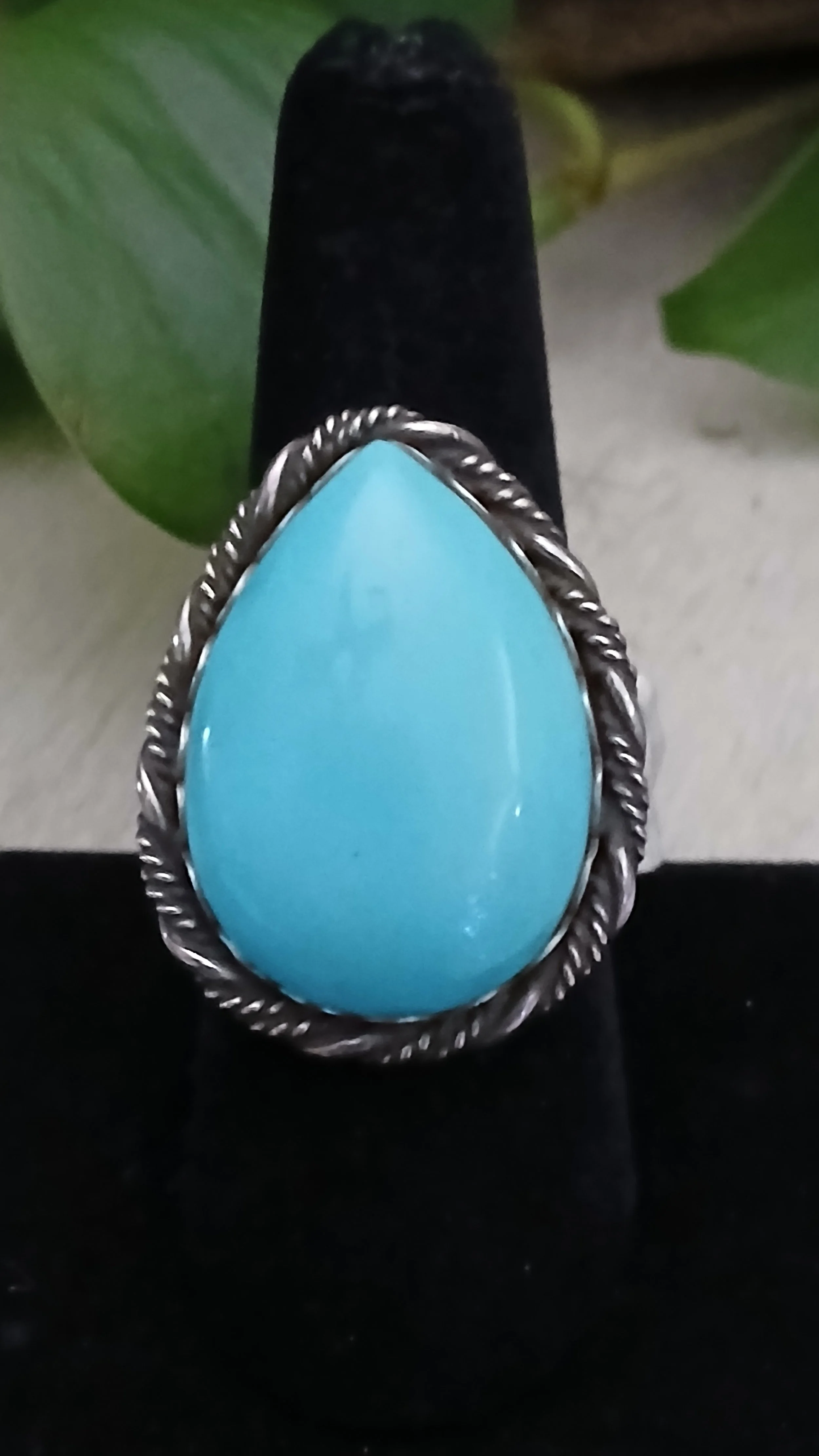 Heavenly Clear Turquoise and Sterling Ring - Size 8