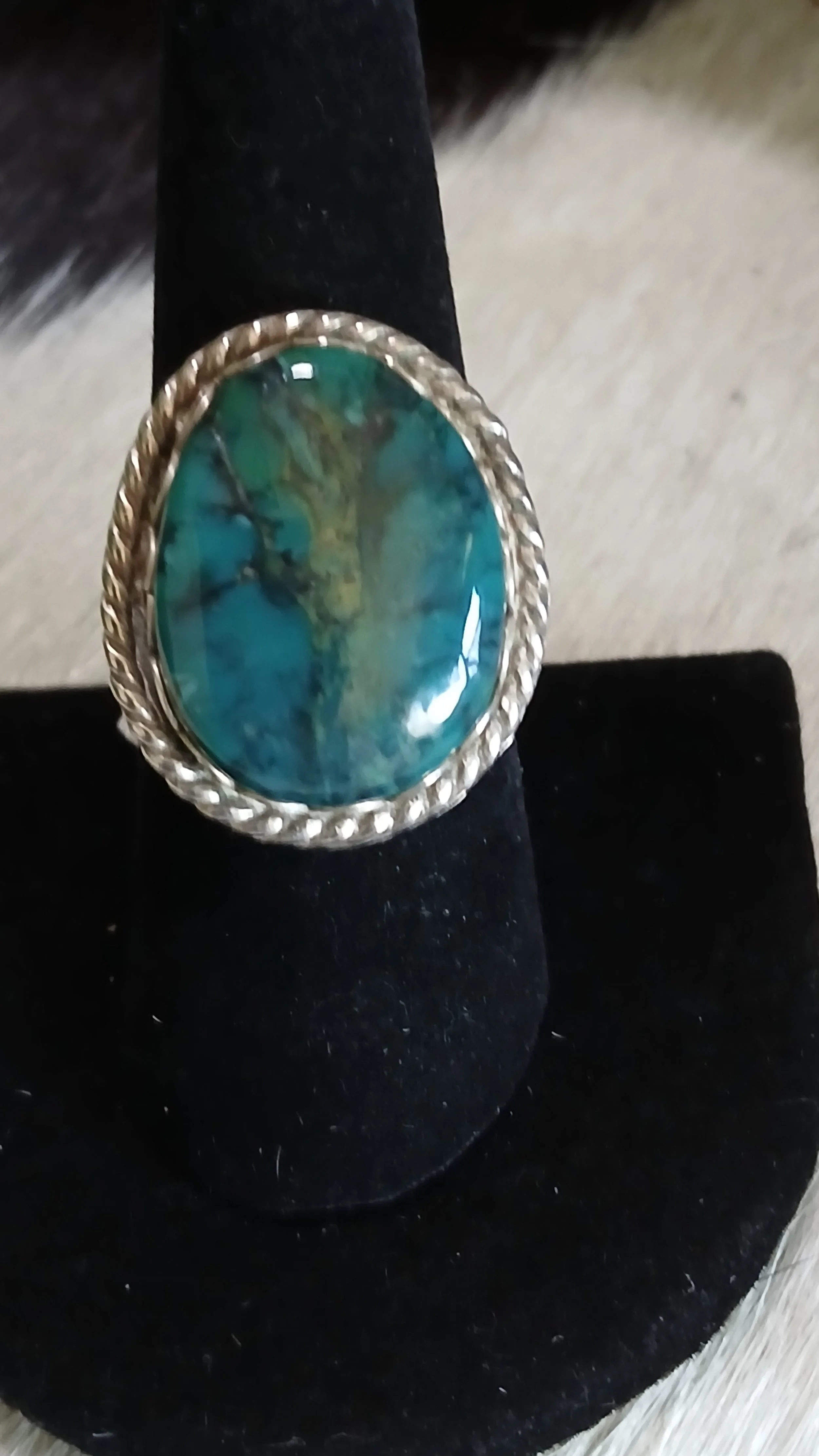 Engaging Cloud Mountain Turquoise and Sterling Ring - Size 8