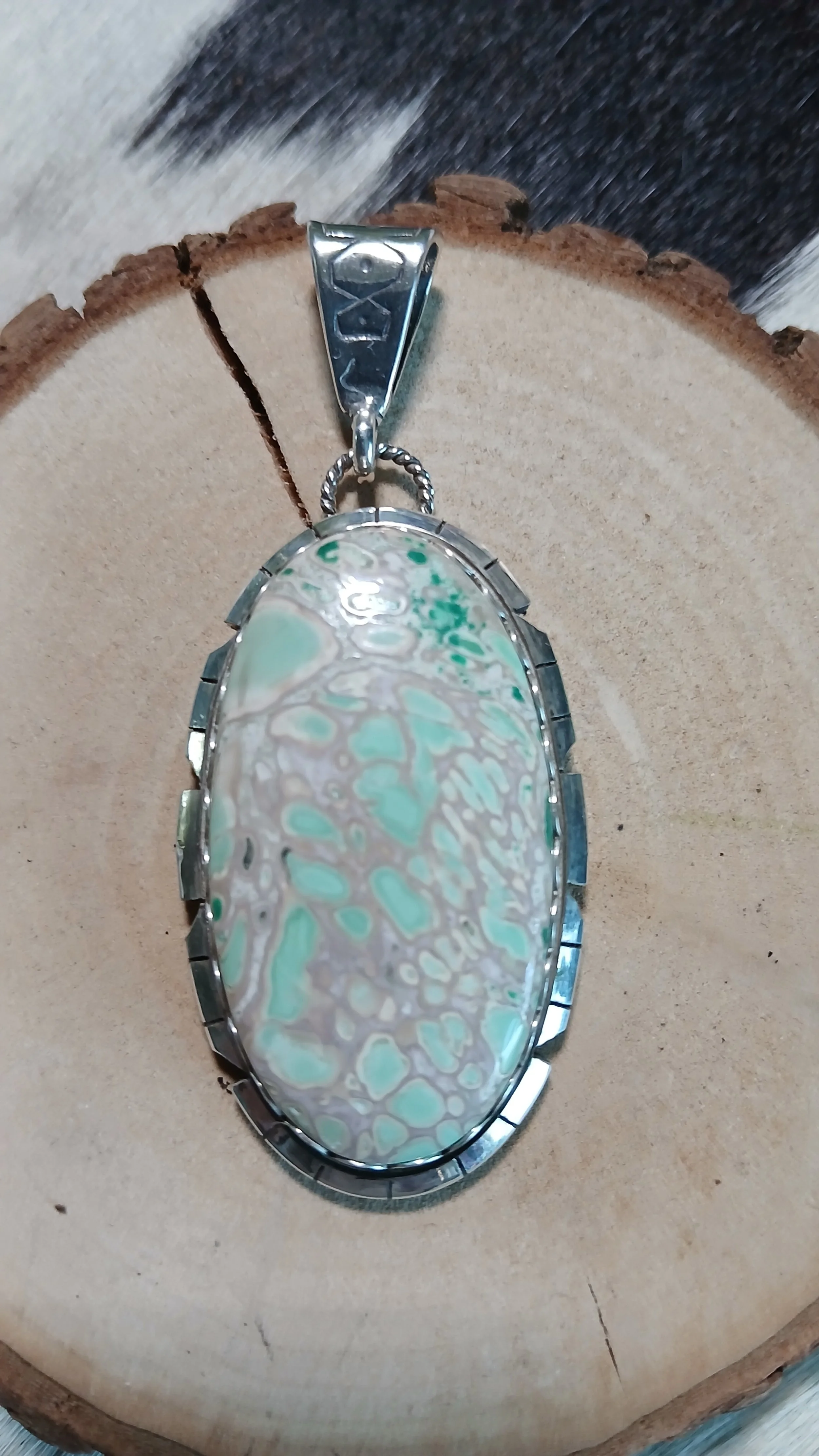 Fabulous Spider Web Variscite and Sterling Pendant