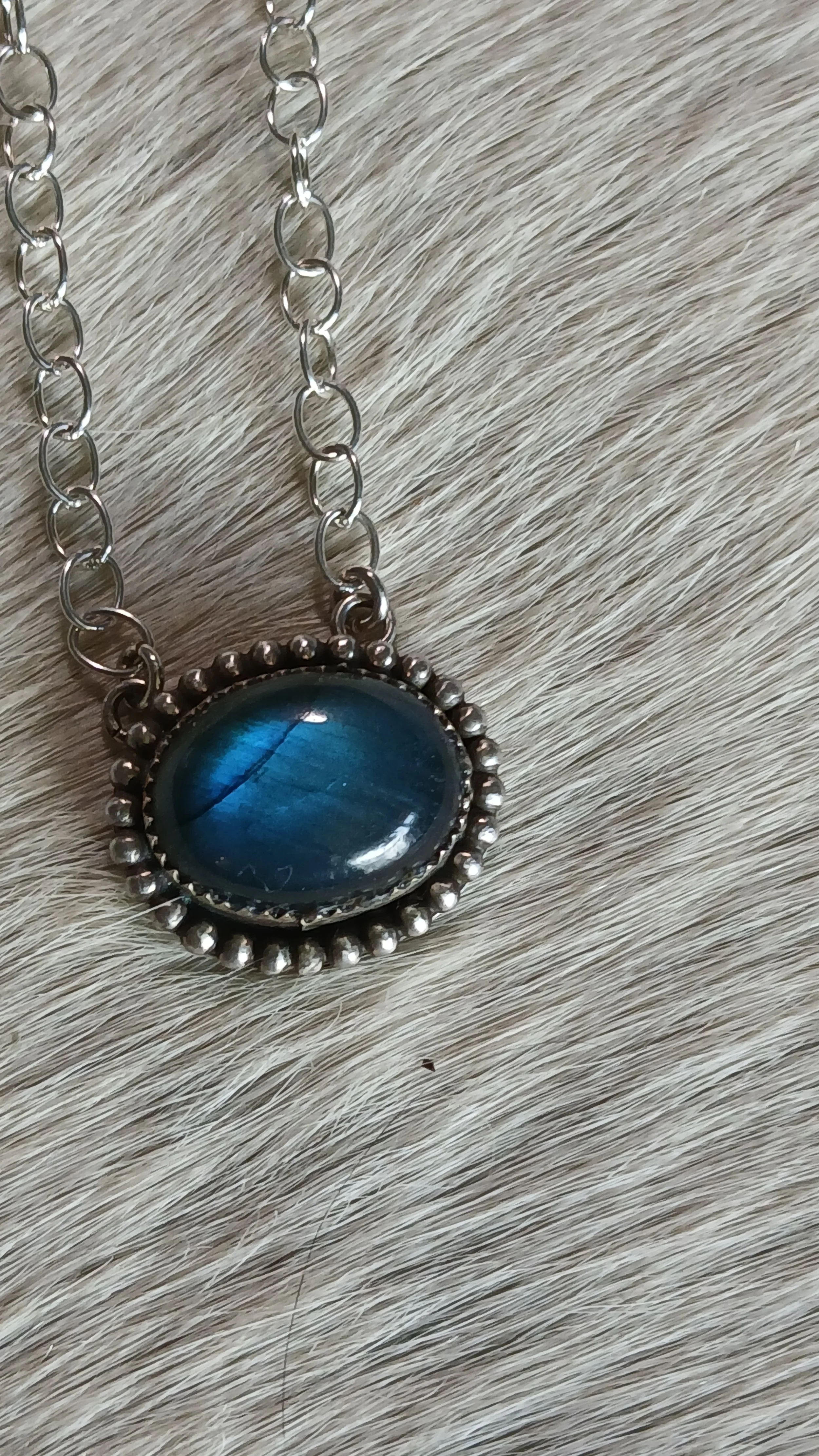 Stunning Laborite and Sterling Bar Necklace