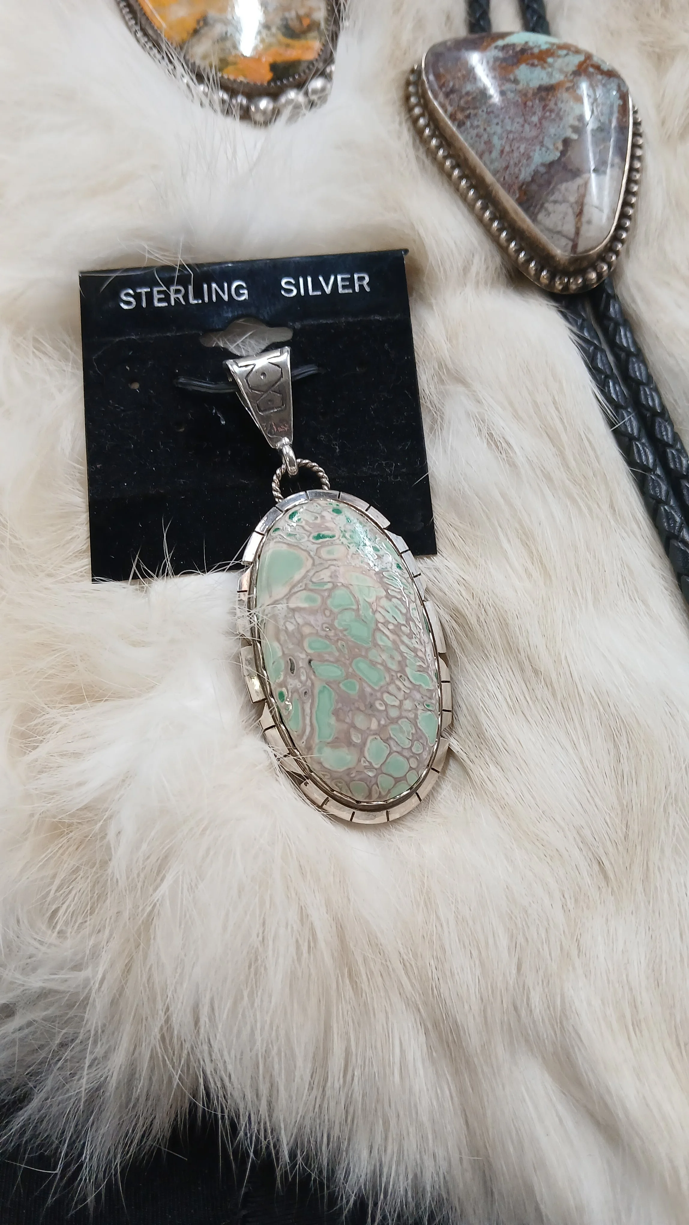 Excellent Spider Web Variscite and Sterling Pendant