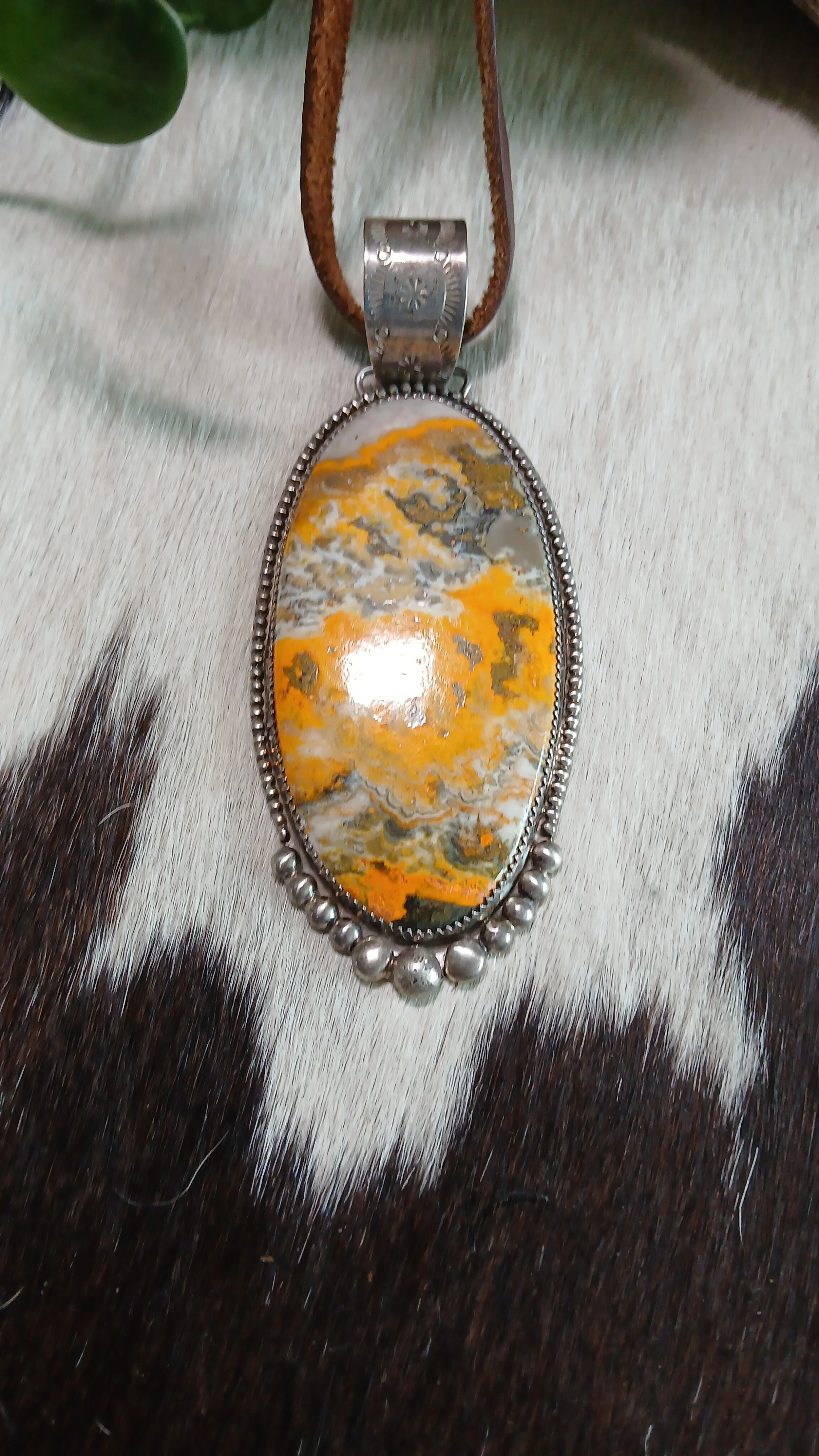 Gorgeous Vintage Bumble Bee Jasper and Sterling Pendant