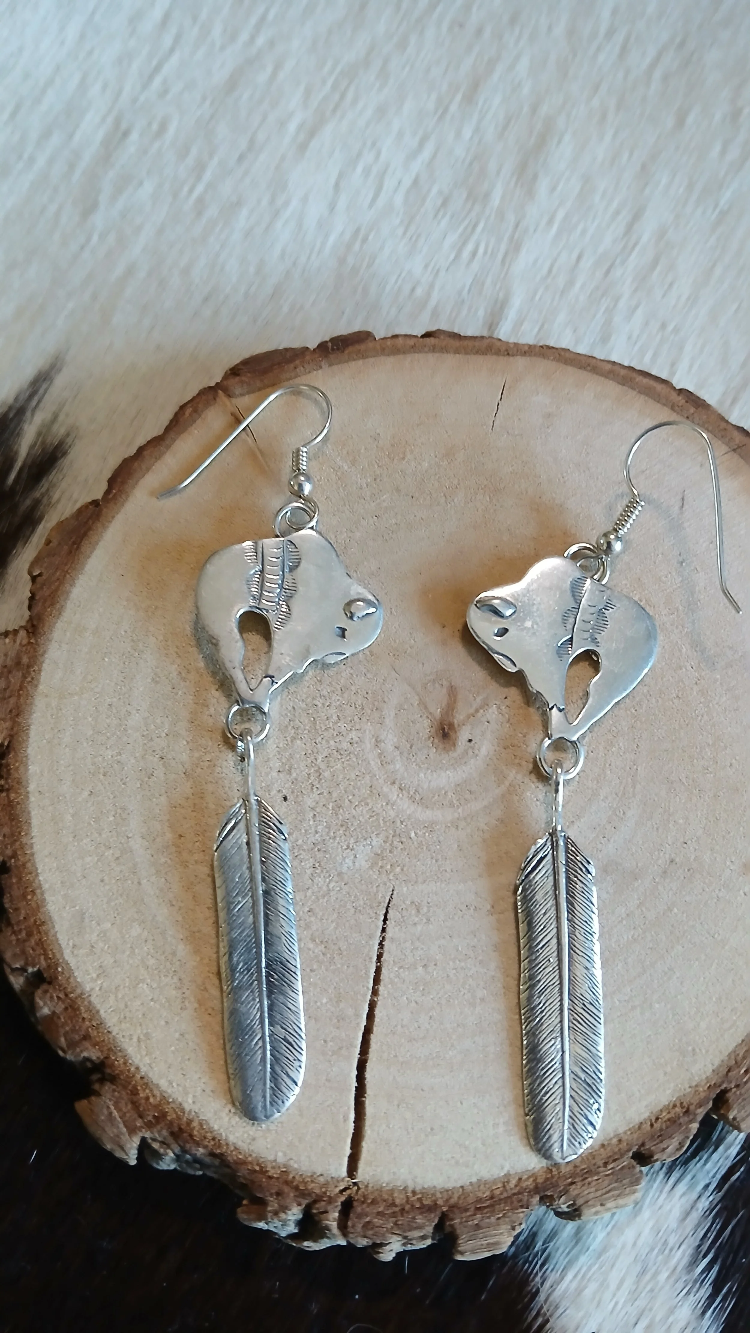 Unique Sterling Buffalo with Feathers