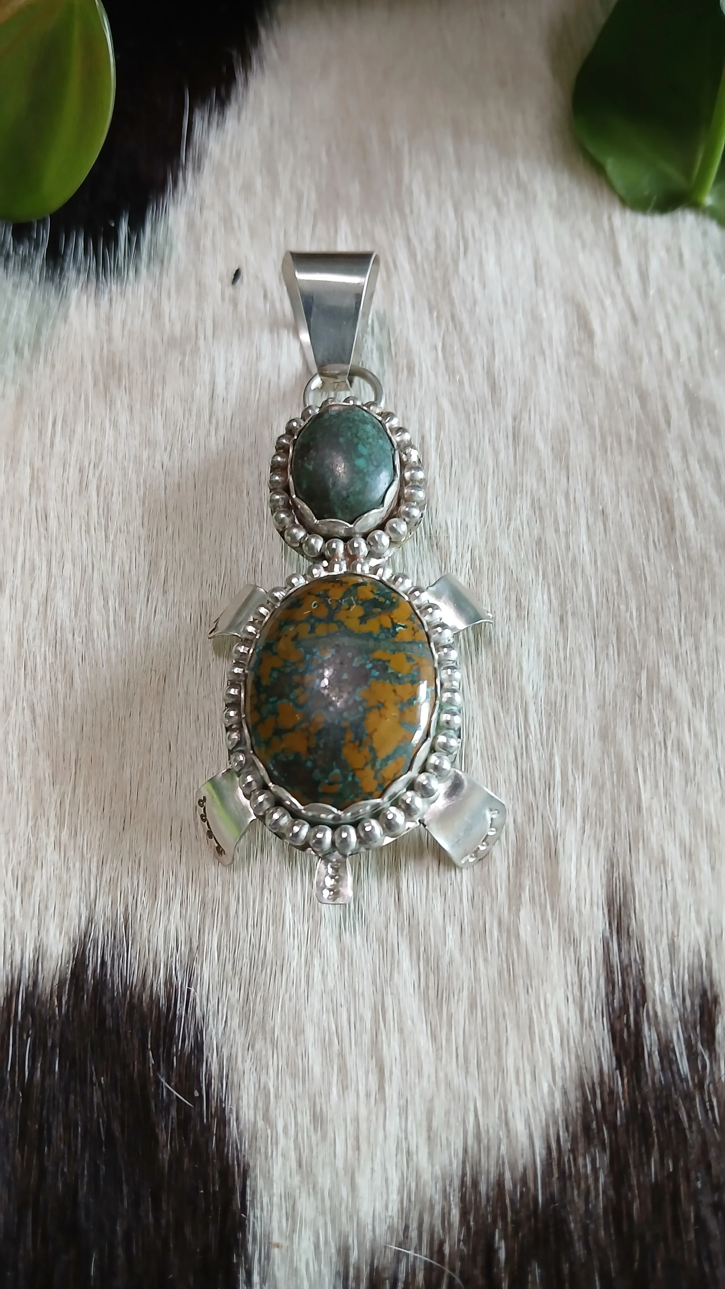 Cute Turquoise and Sterling Turtle Pendant