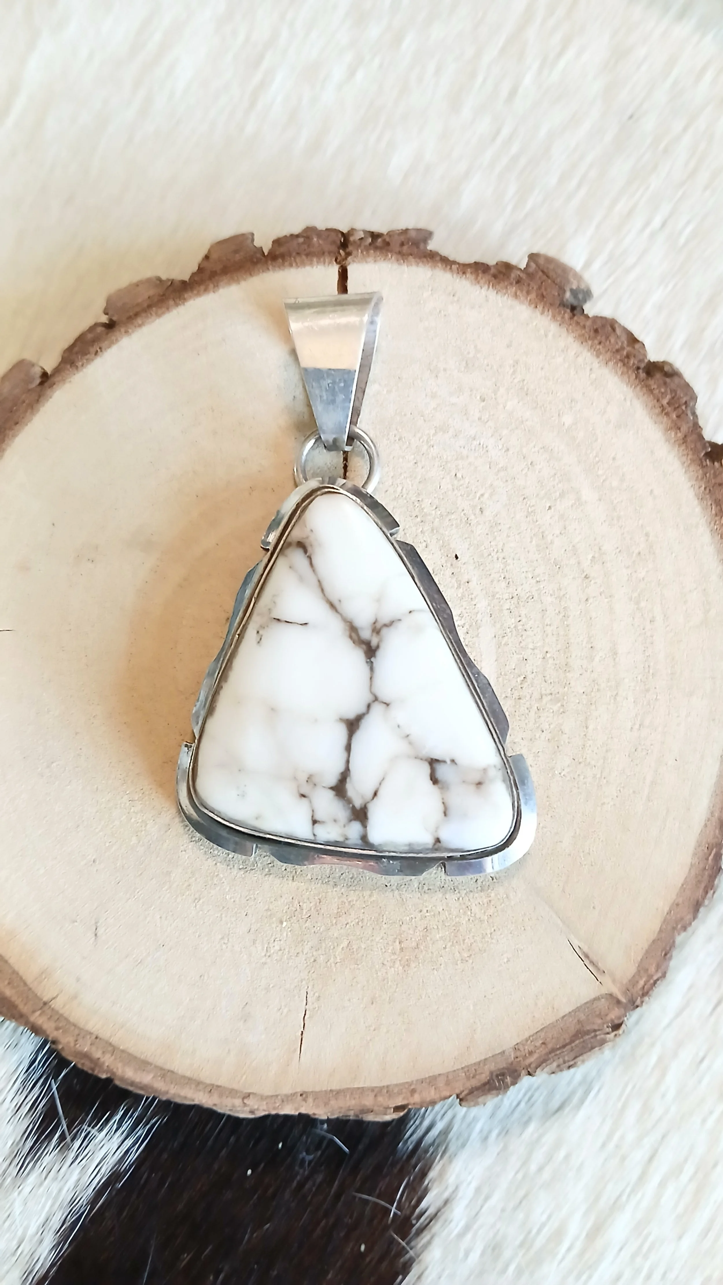 Outstanding White Buffalo and Sterling Pendant