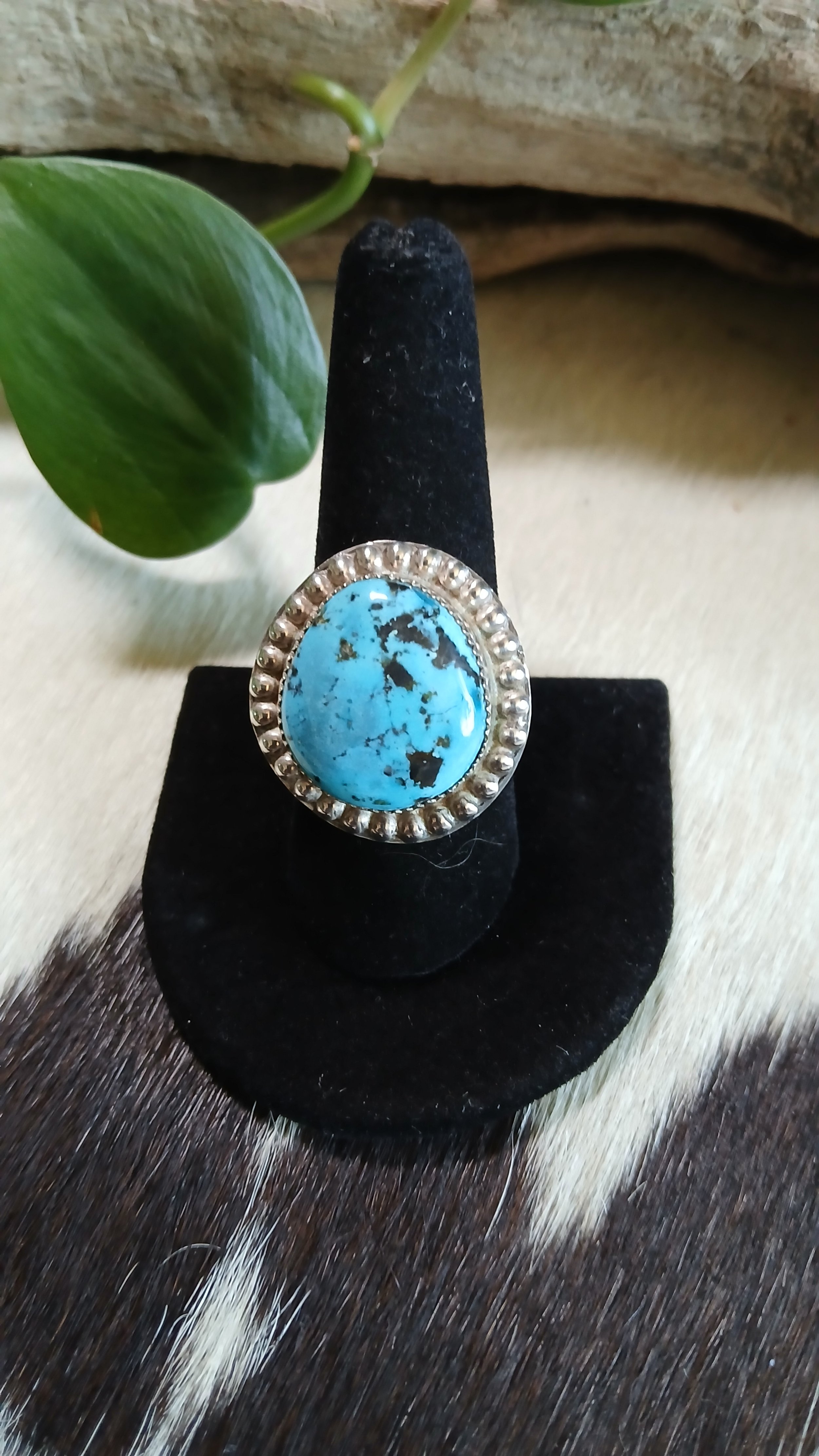 Striking Cloud Mountain Turquoise and Sterling Ring - Size 9