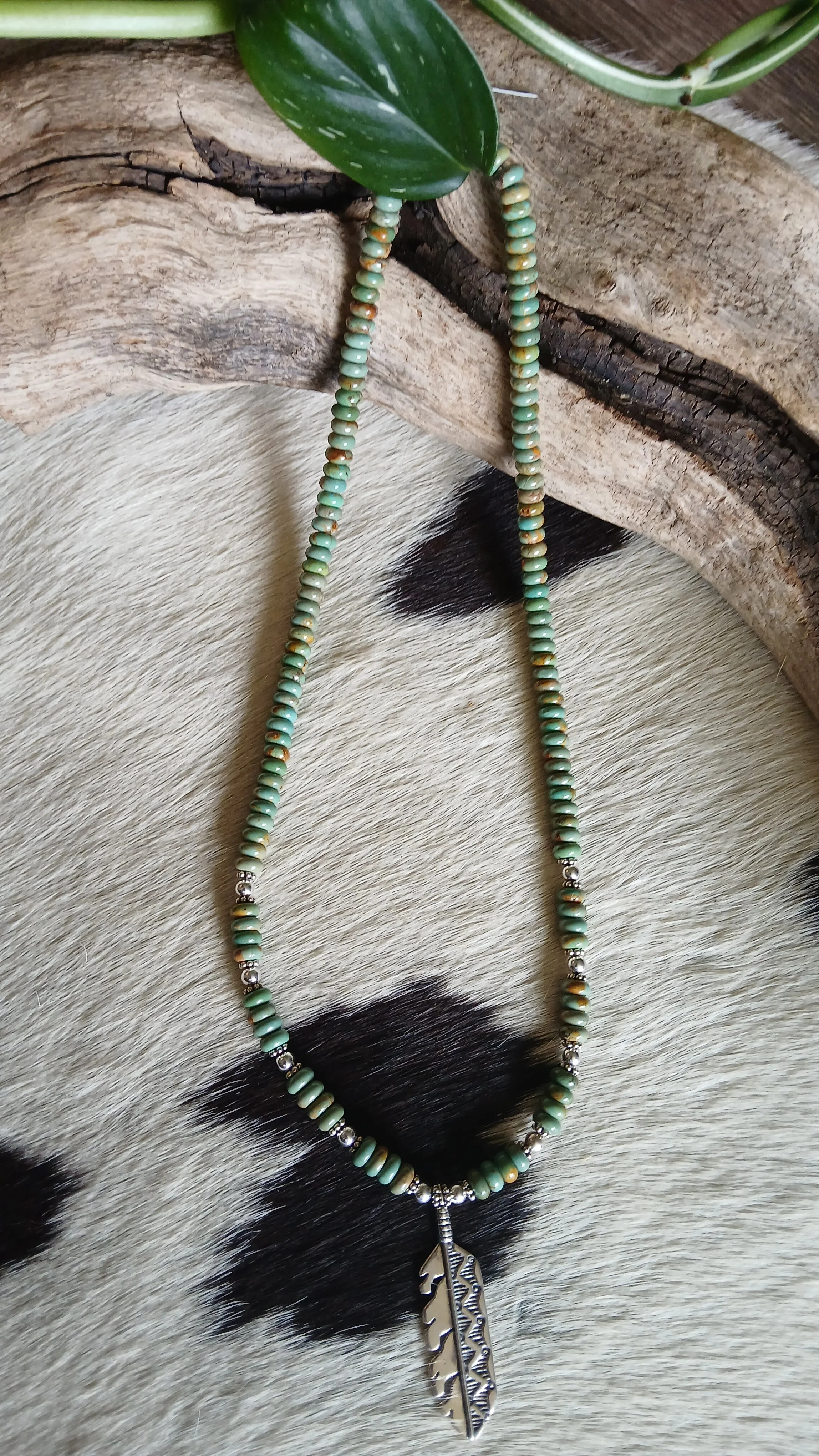 Fabulous Royston Turquoise and Sterling Feather Necklace