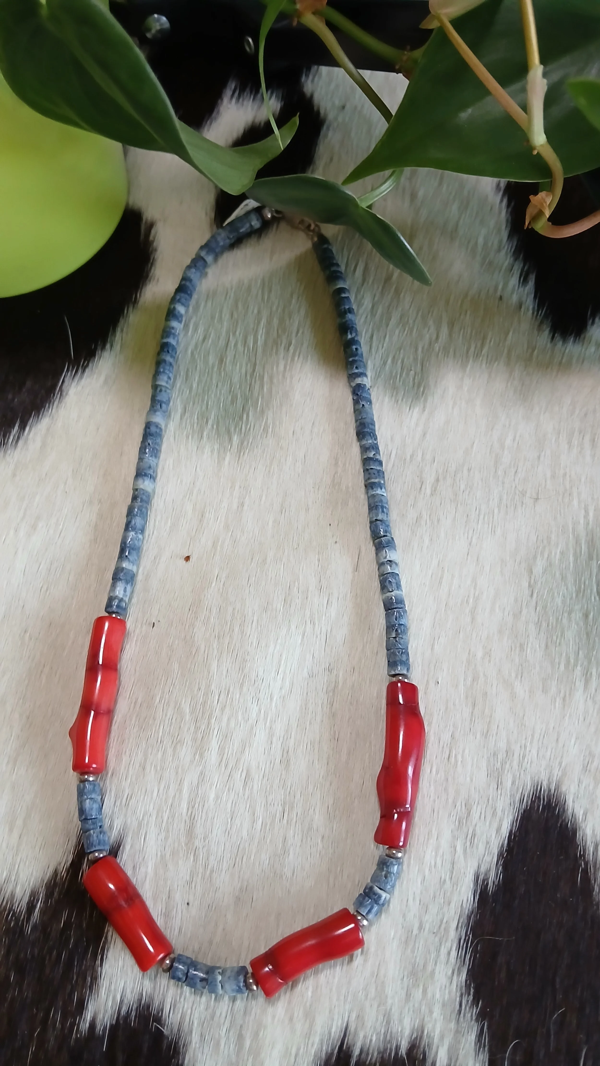 Lovely Denim Coral and Red Coral Necklace