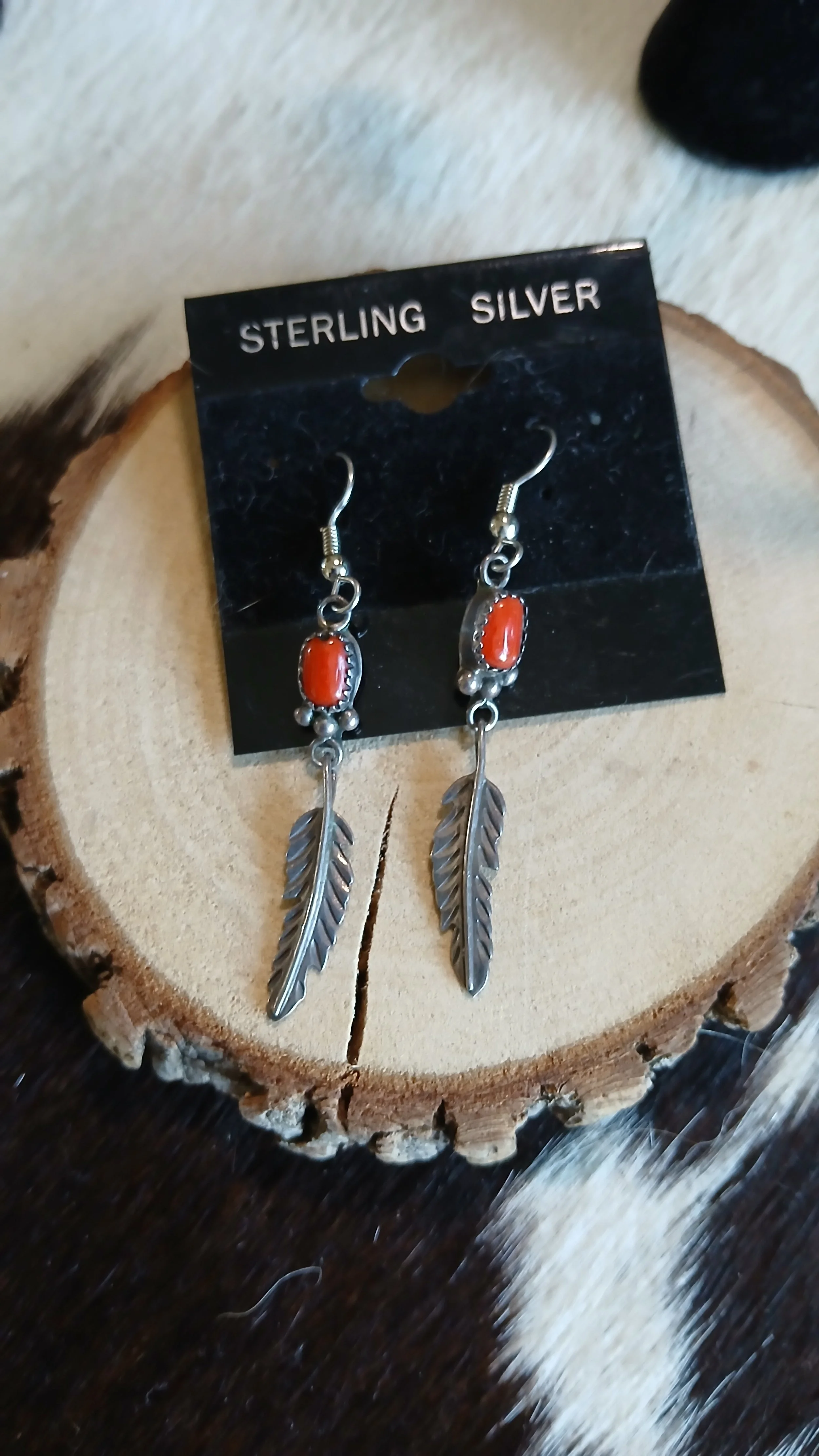 Red Coral and Sterling Earrings