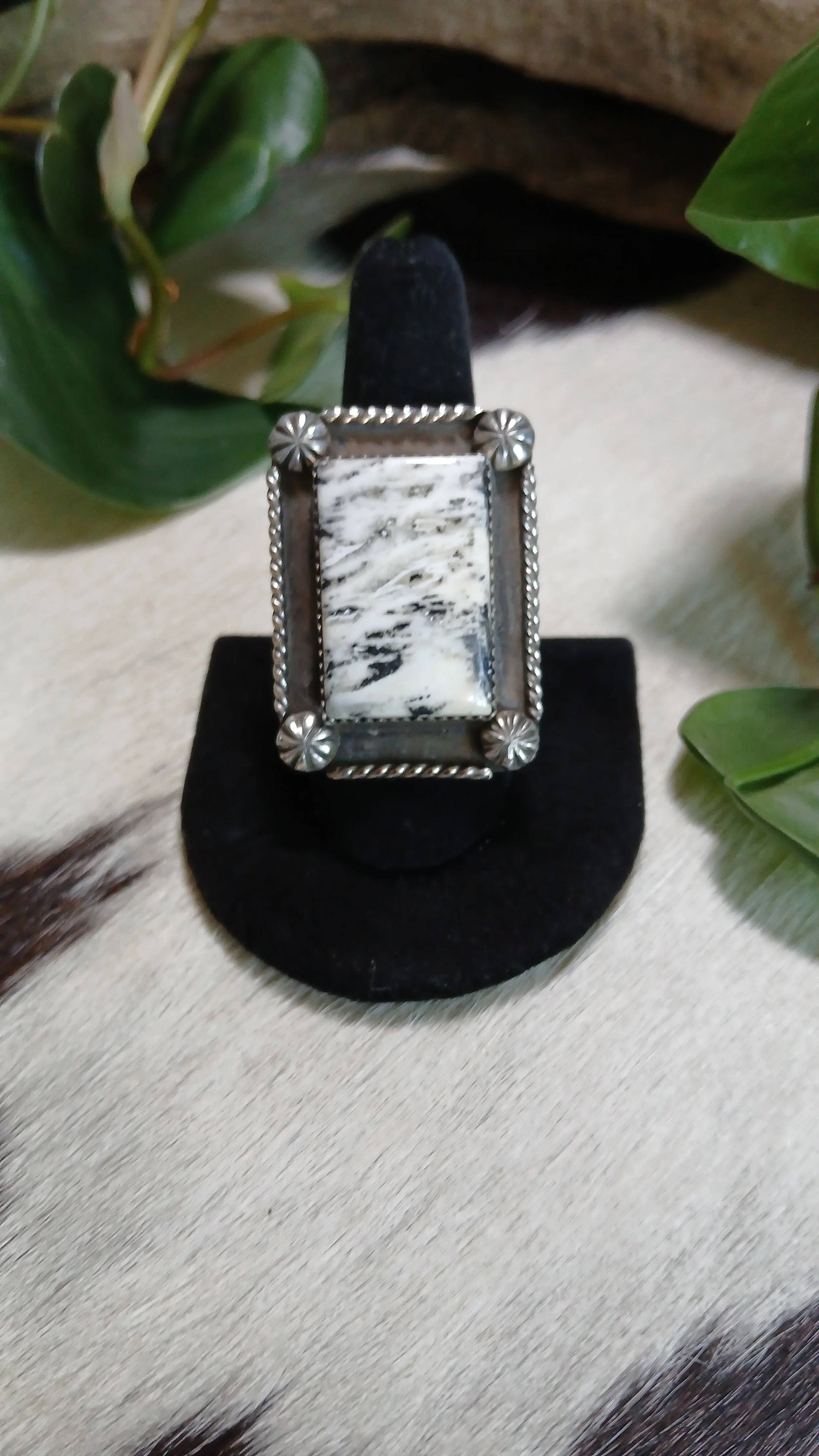 A Fabulous White Buffalo and Sterling Ring - Size 8