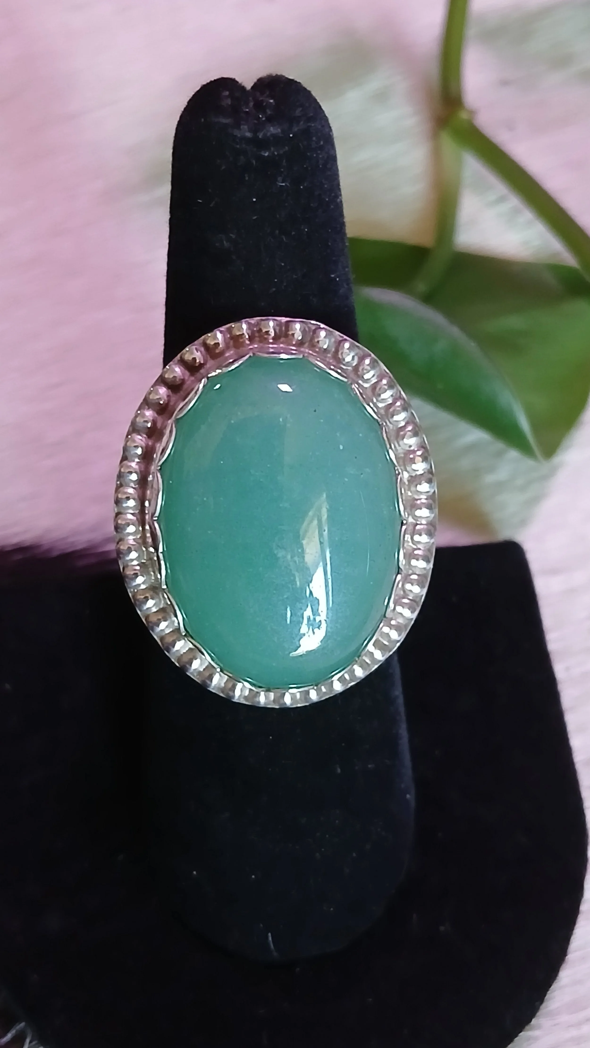 Pretty Jade and Sterling Ring - Size 7