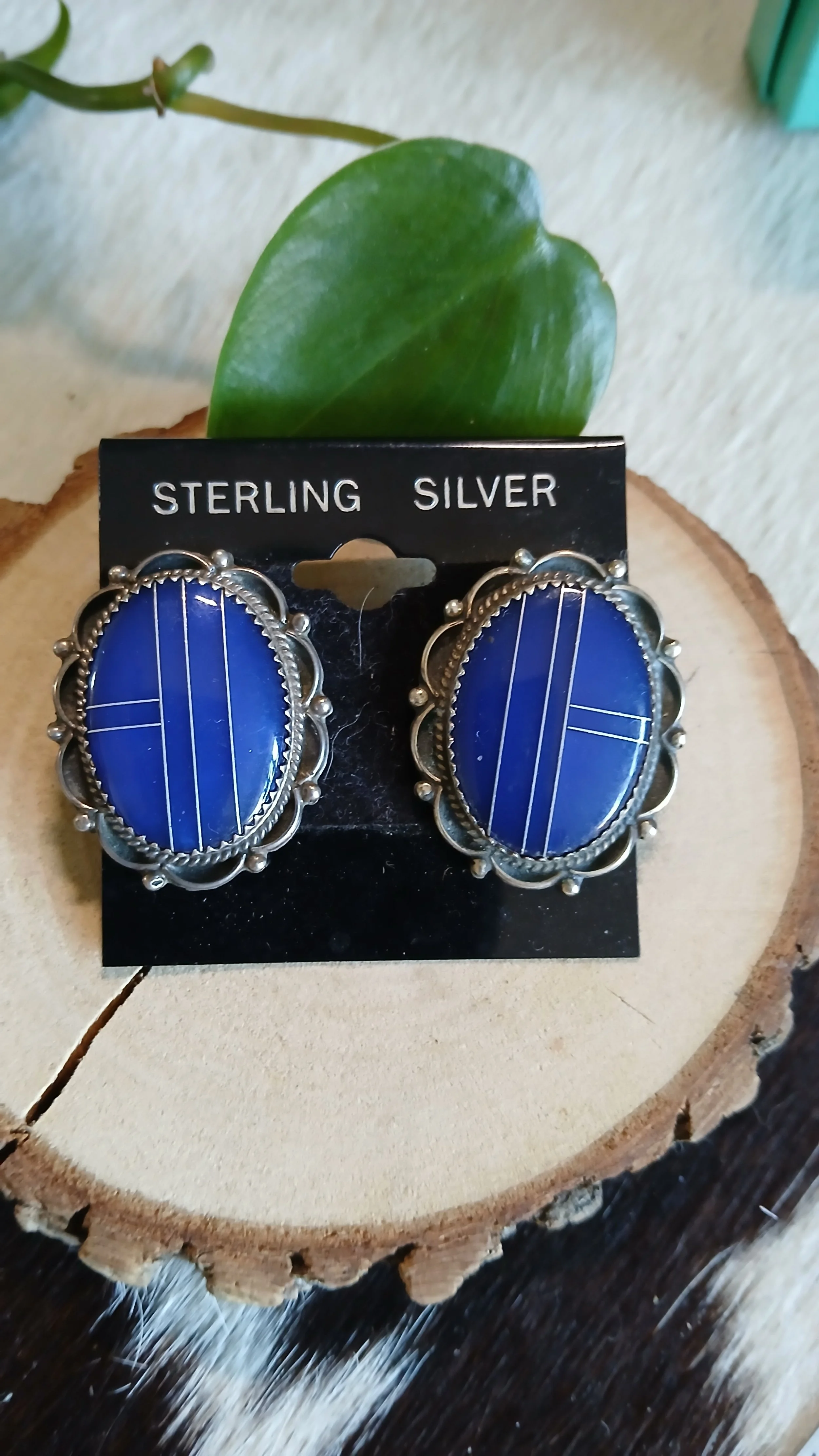 Native American Beautiful Lapis Luzi Inlay Earrings