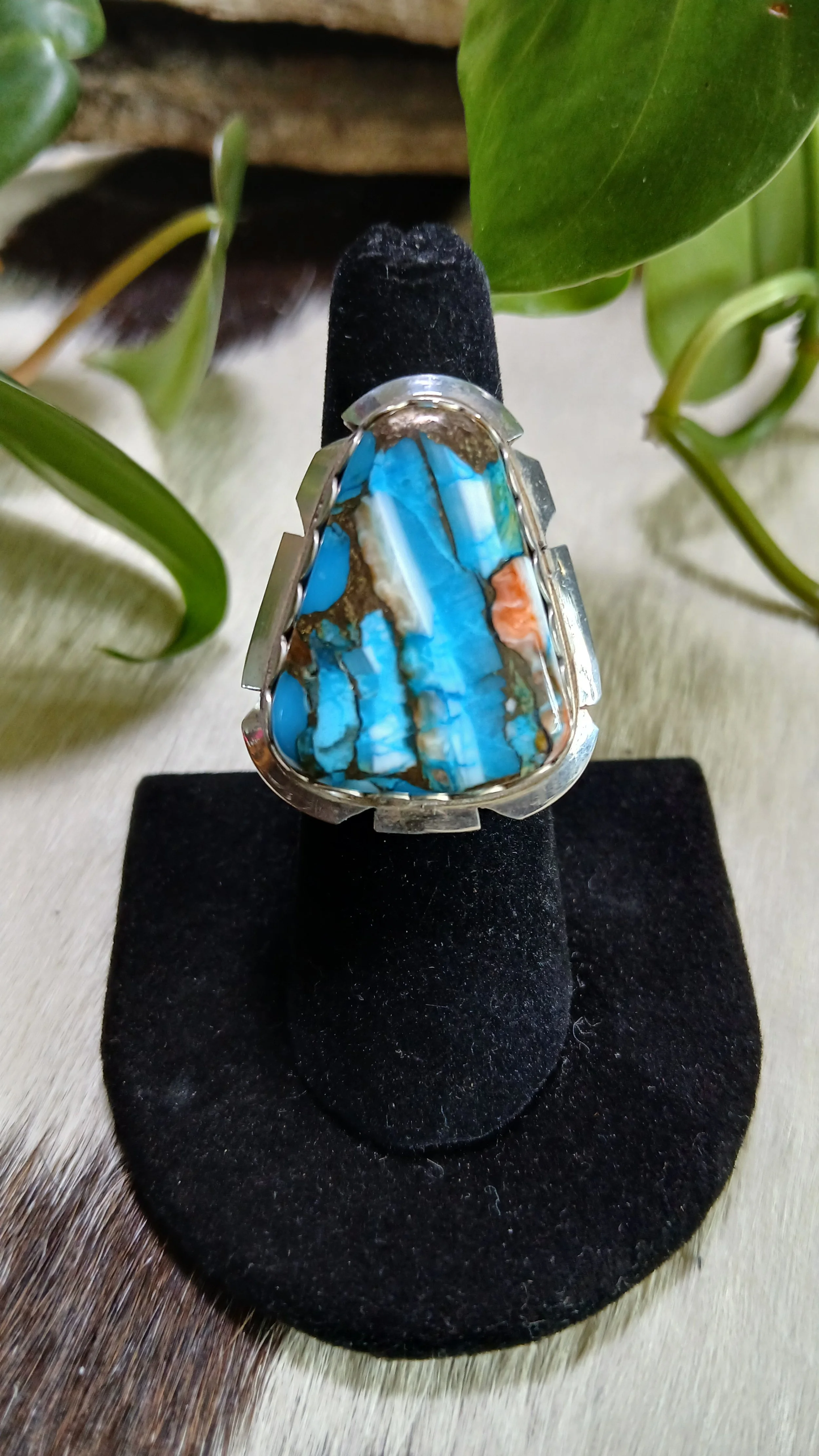Stunning Riptide Spiny and Kingman Turquoise Ring - Size 6.5+
