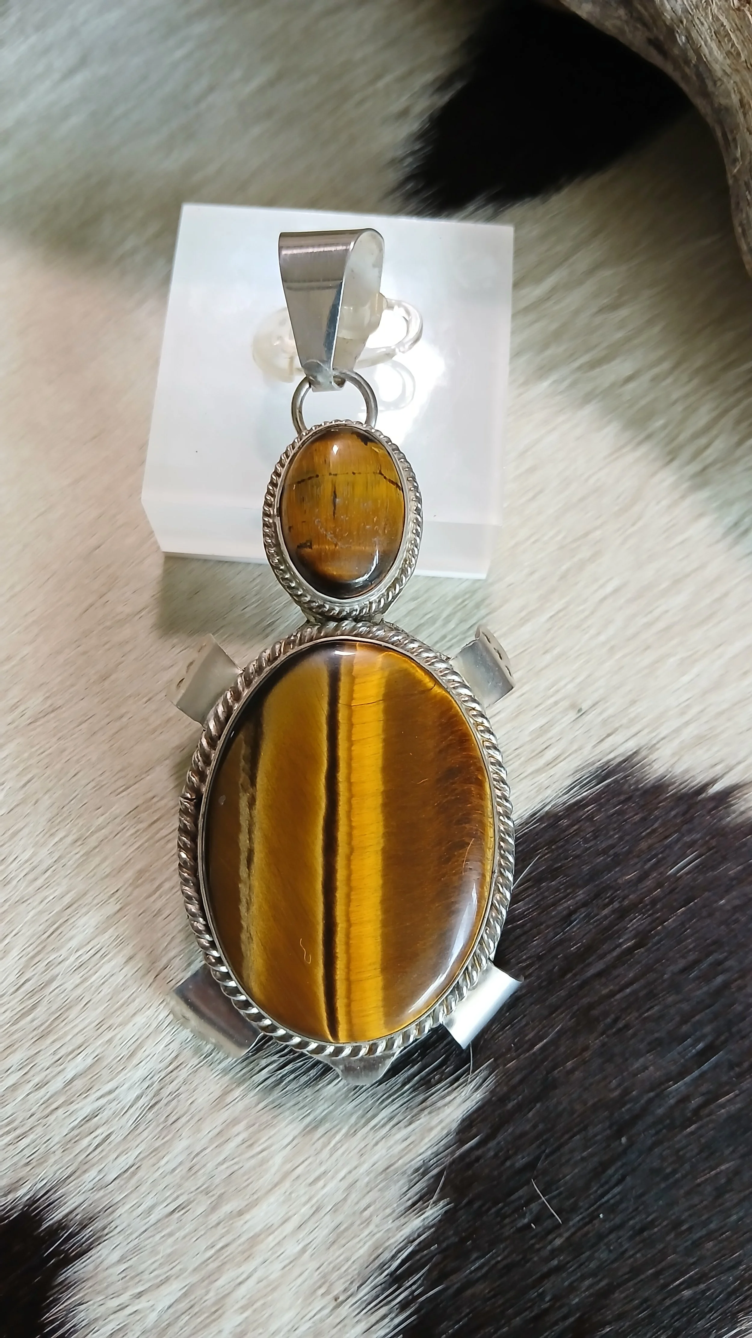 Beautiful Tiger Bee, Tiger Eye and Sterling Turtle Pendant