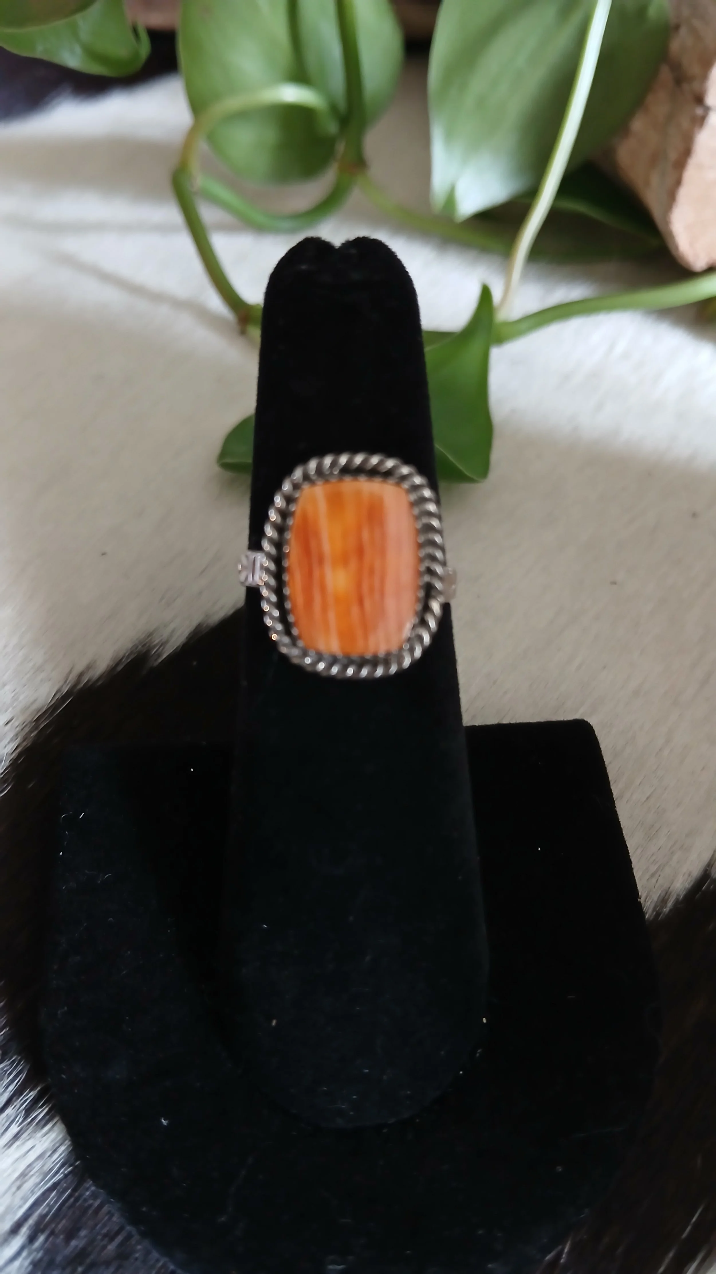Orange Spiny and Sterling Ring - 5.5