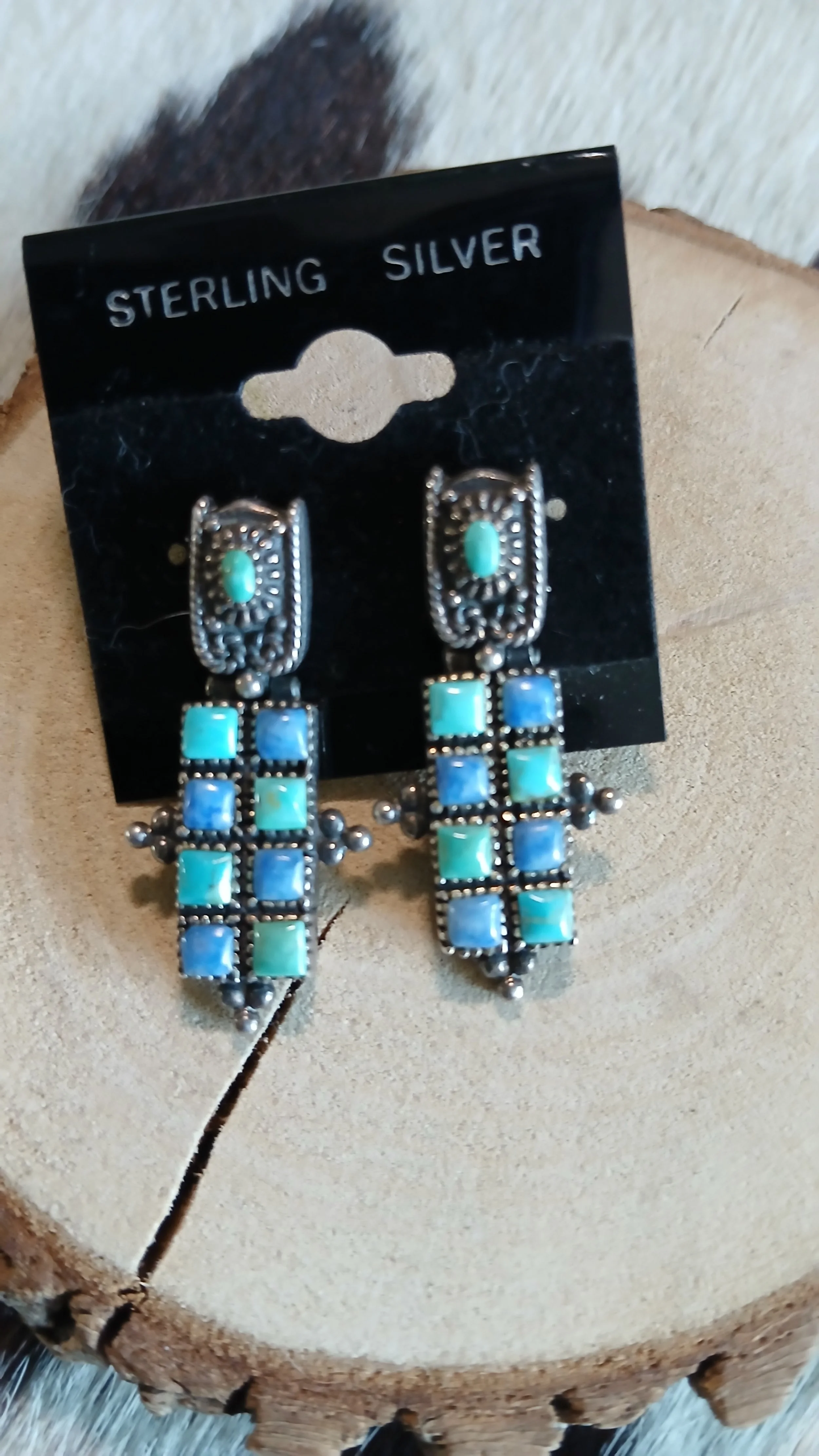 Beautiful SW Style Turquoise, Lapis and Sterling Post Earrings