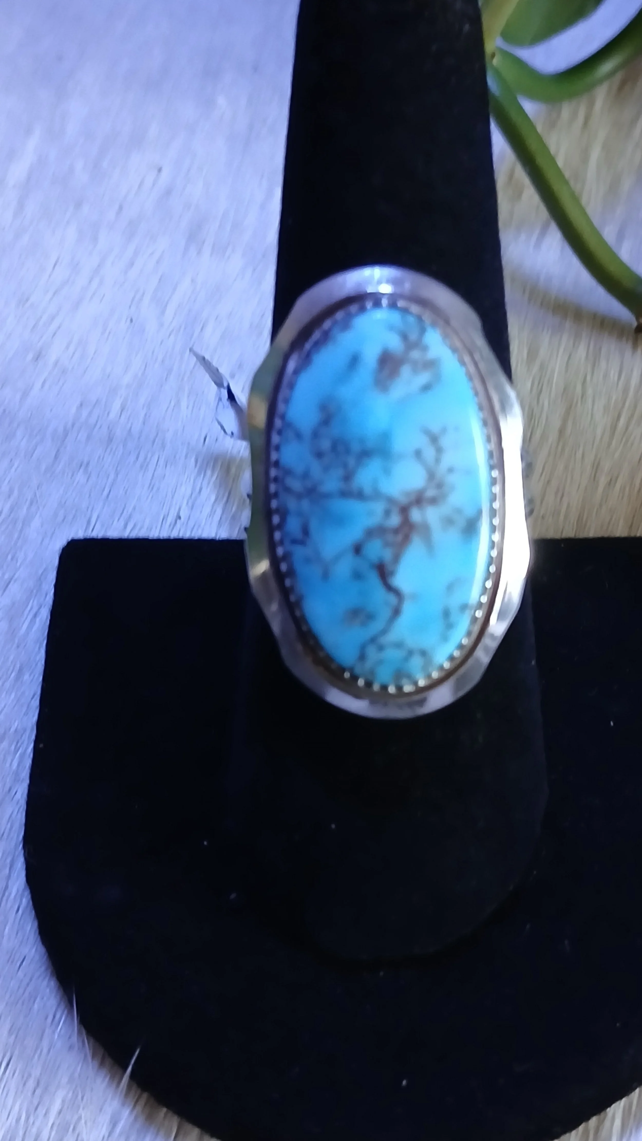 Flawless Egyptian Turquoise and Sterling Ring - Size 7.75