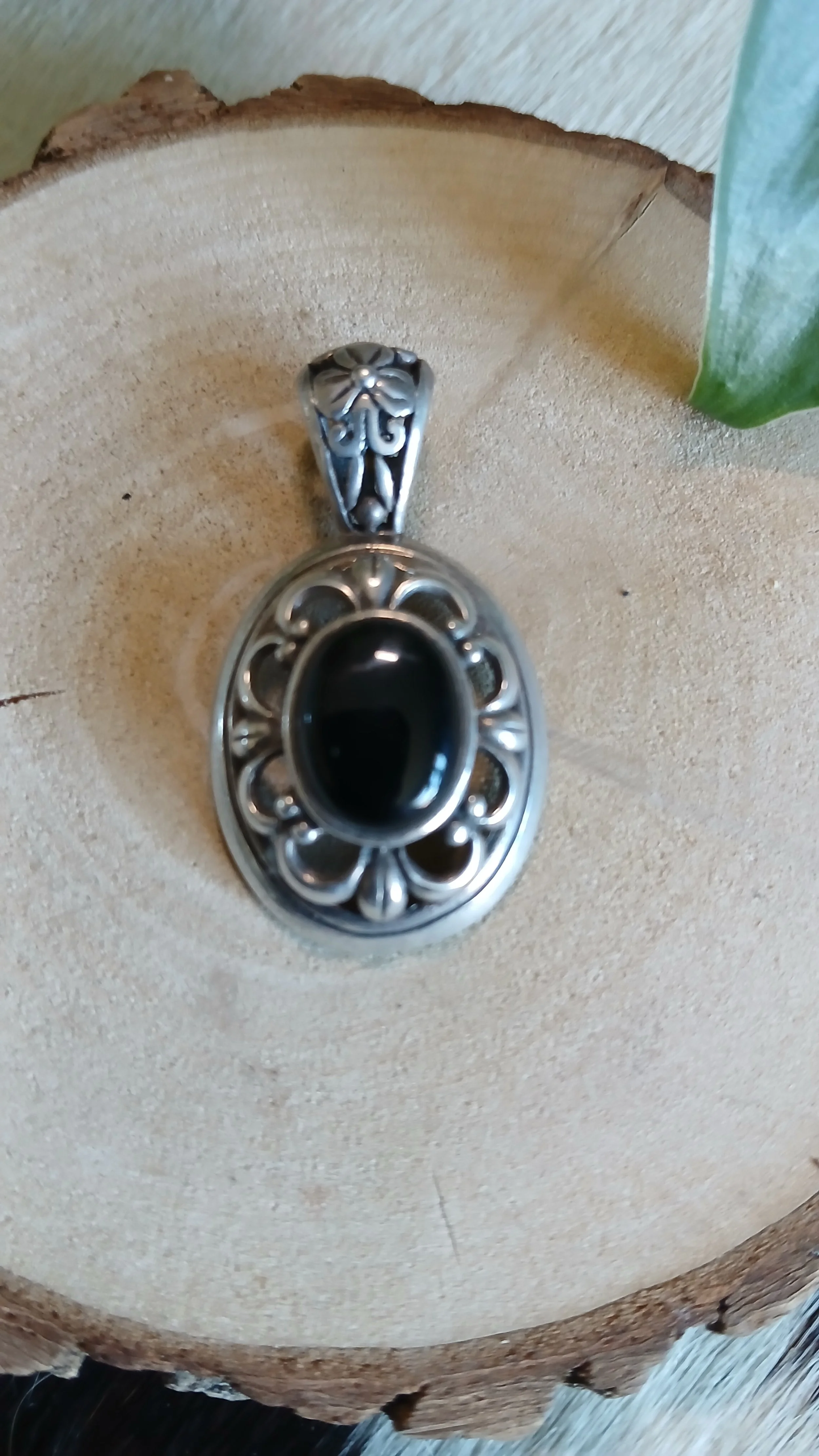 Beautiful Black Onyx and Sterling Pendant