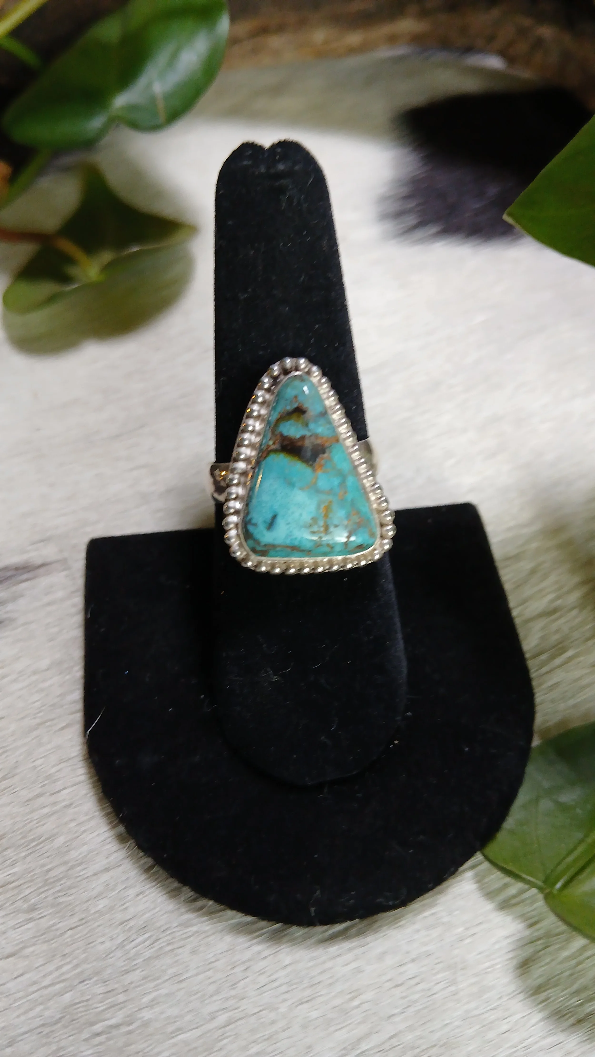Pretty Green Turquoise and Sterling Ring - Size 6.5