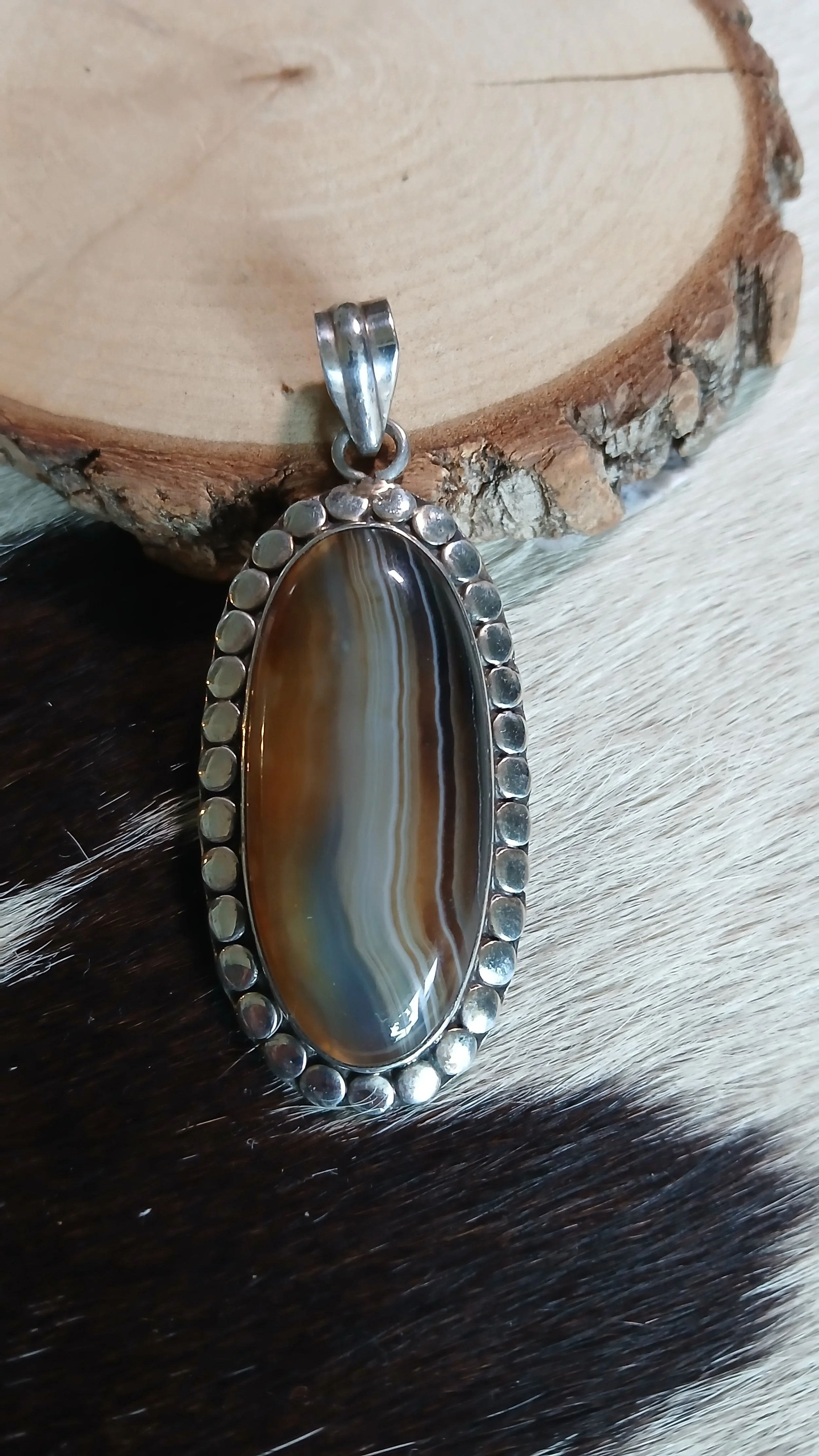 Enchanting Banded Agate and Sterling Pendant